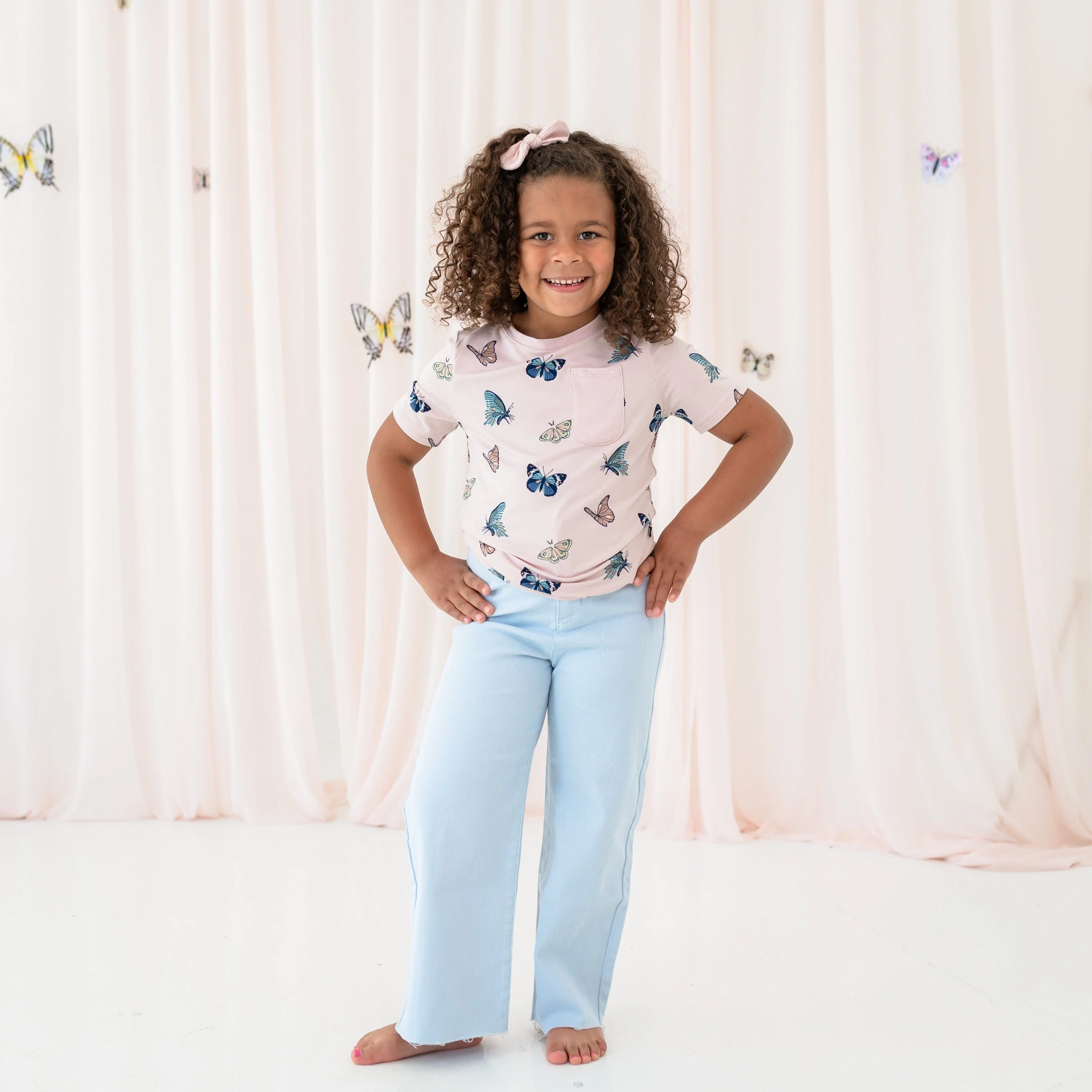 Toddler Crew Neck Tee in Blush Butterfly