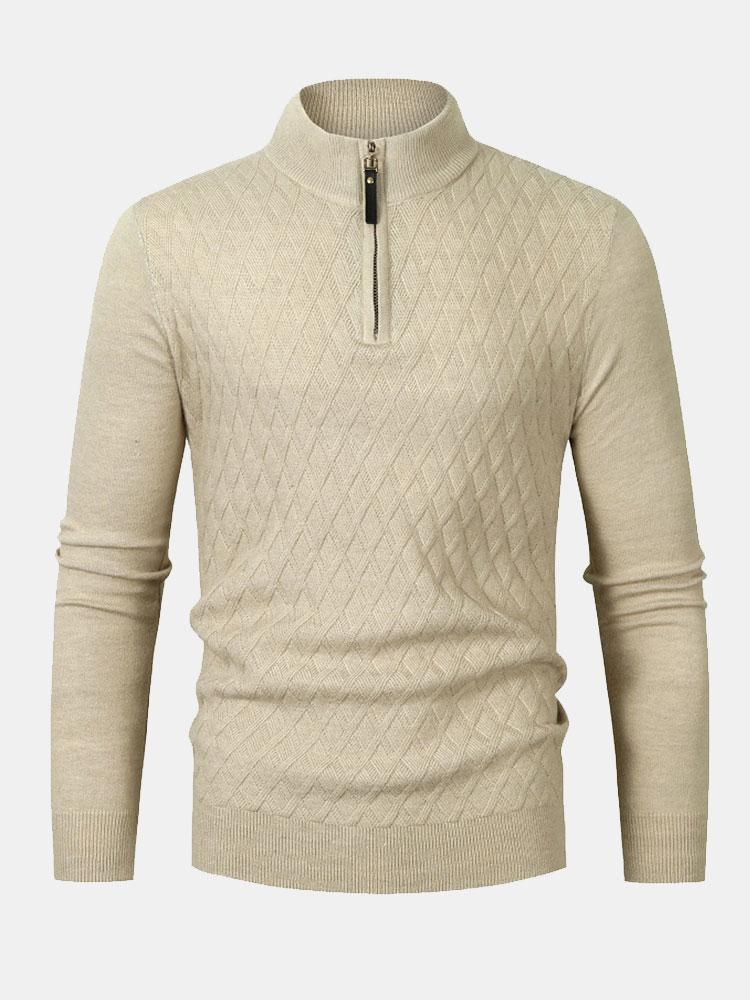 Pull à col montant en losanges et fermeture éclair quart de tour