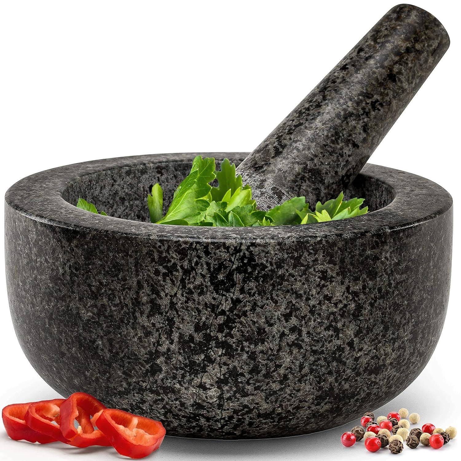 Priority Chef Heavy Duty Natural Granite Mortar and Pestle Set, 5.5