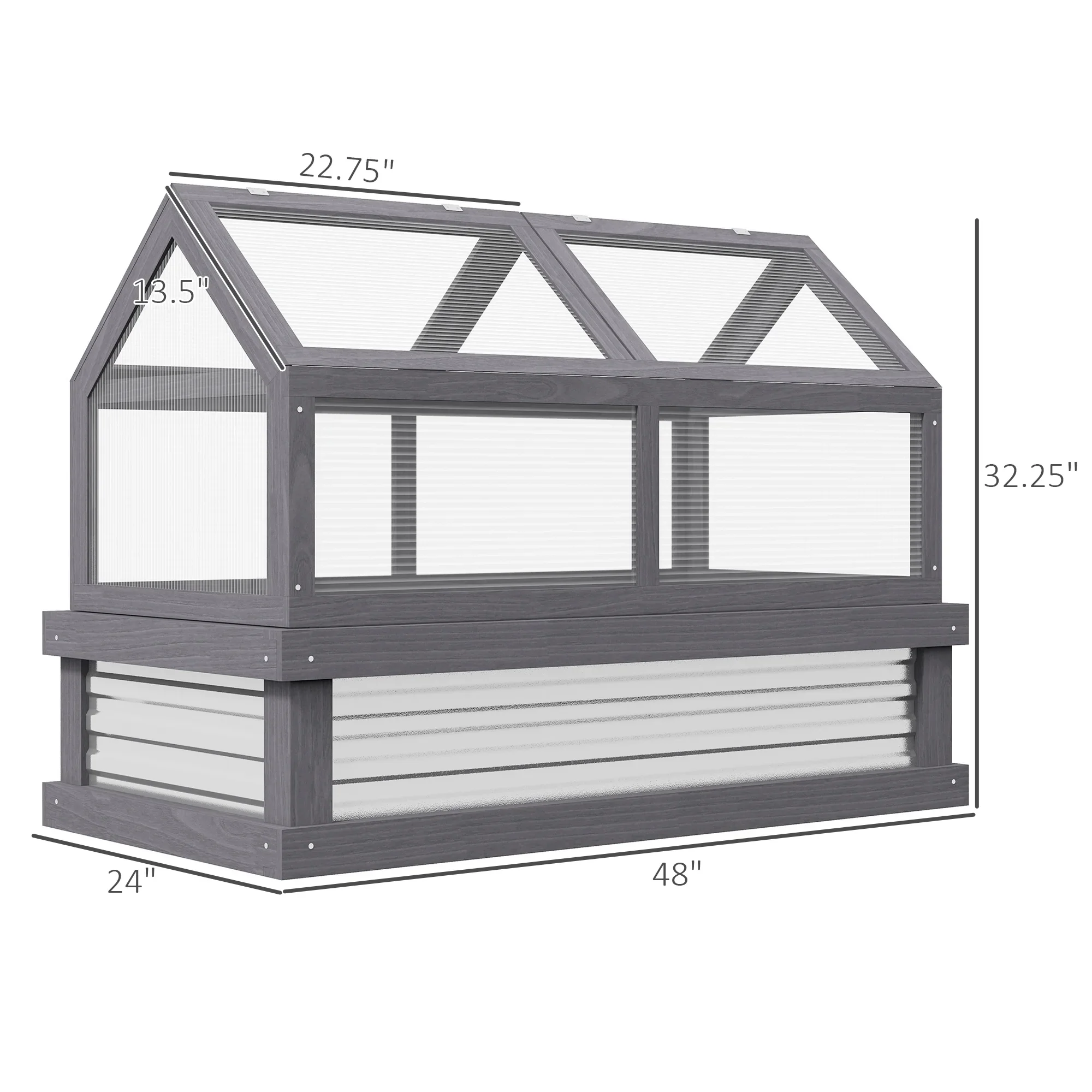 Outsunny Raised Garden Bed with Polycarbonate Greenhouse, Wooden Garden Cold Frame Greenhouse, Flower Planter Protection, 48 x 24 x 32, Natural