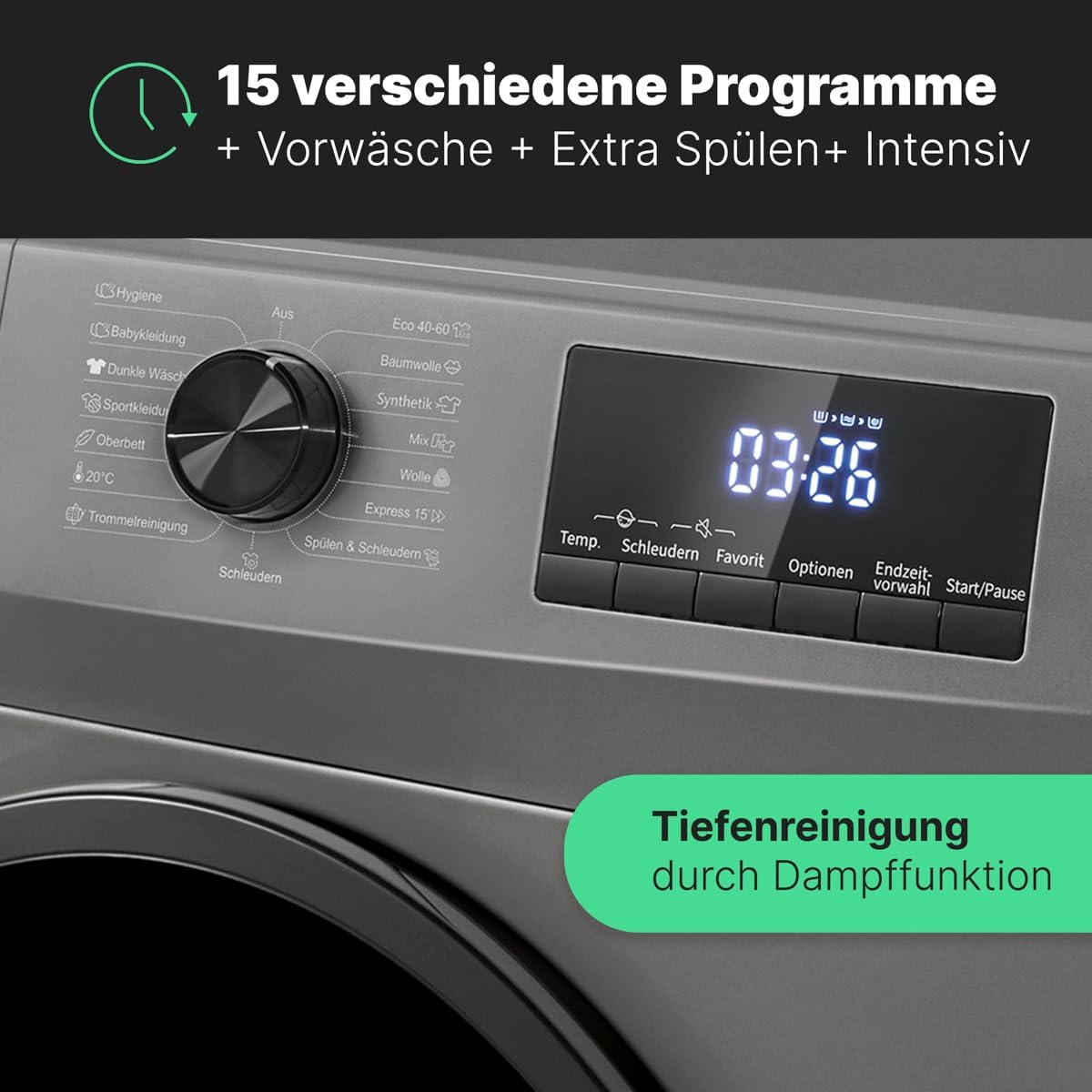 Bomann Wasmachine 7kg | maximaal 1400 tpm | 10 jaar motorgarantie | Effici?nte, stille en duurzame invertermotor | 15 programma's | Eindtijd Netnummer | LED-scherm | Wasmachine | WA 7175 wit