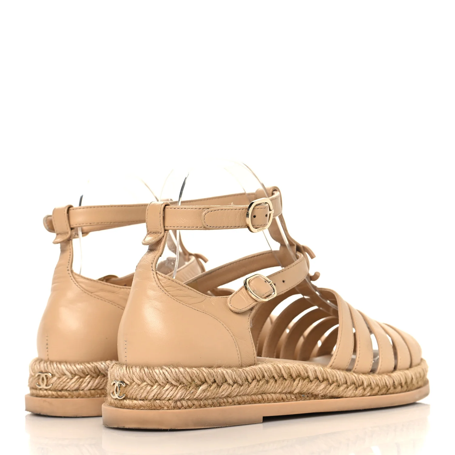 Lambskin Espadrille Sandals 37 Beige