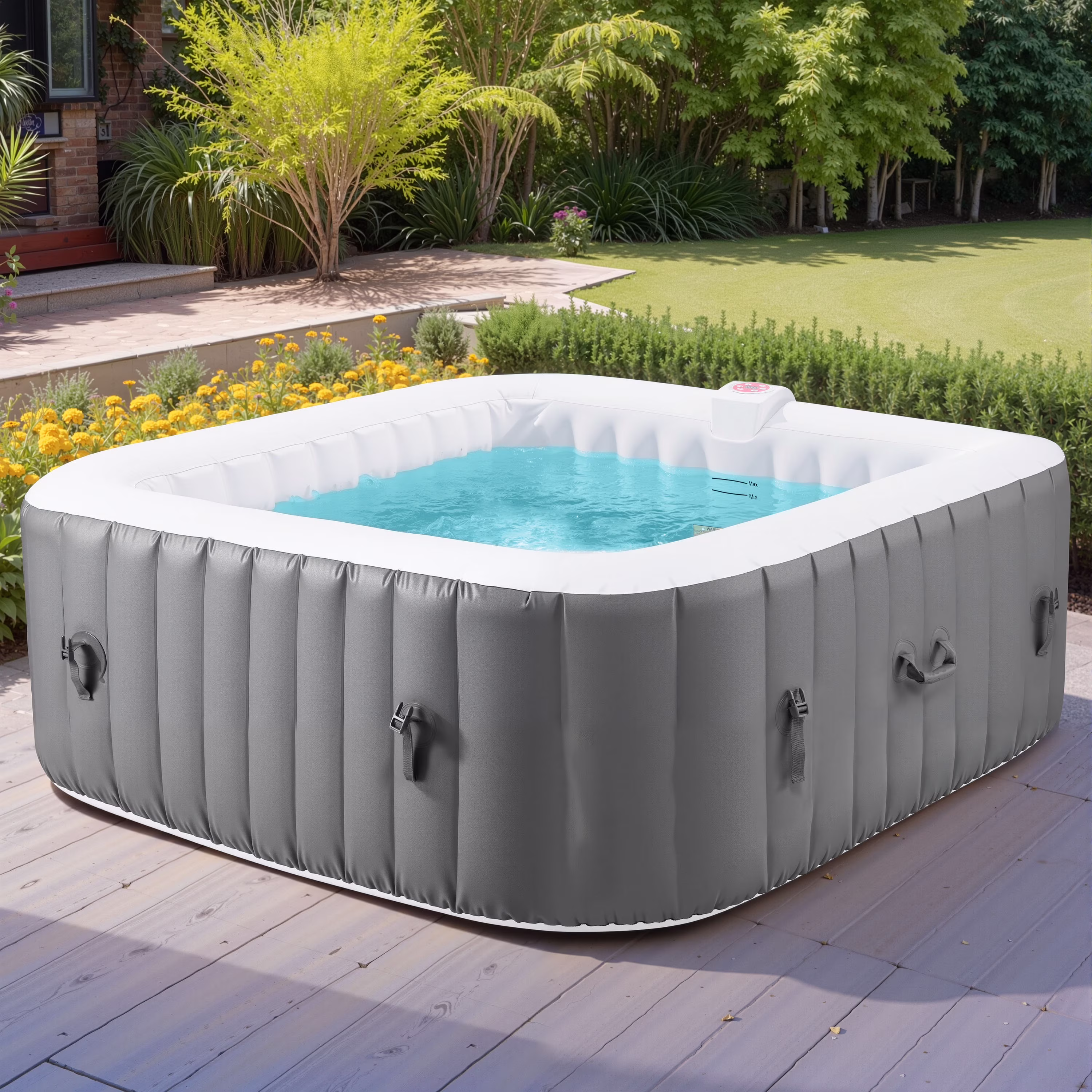 4-6 Person Outdoor Portable Inflatable Heated Hot Tub with 130 Bubble Jets, Square Inflatable Heated Pool Spa with Insulated Cover, Insulated Cover and Carry Bag, Blue(Blue) - Image 3