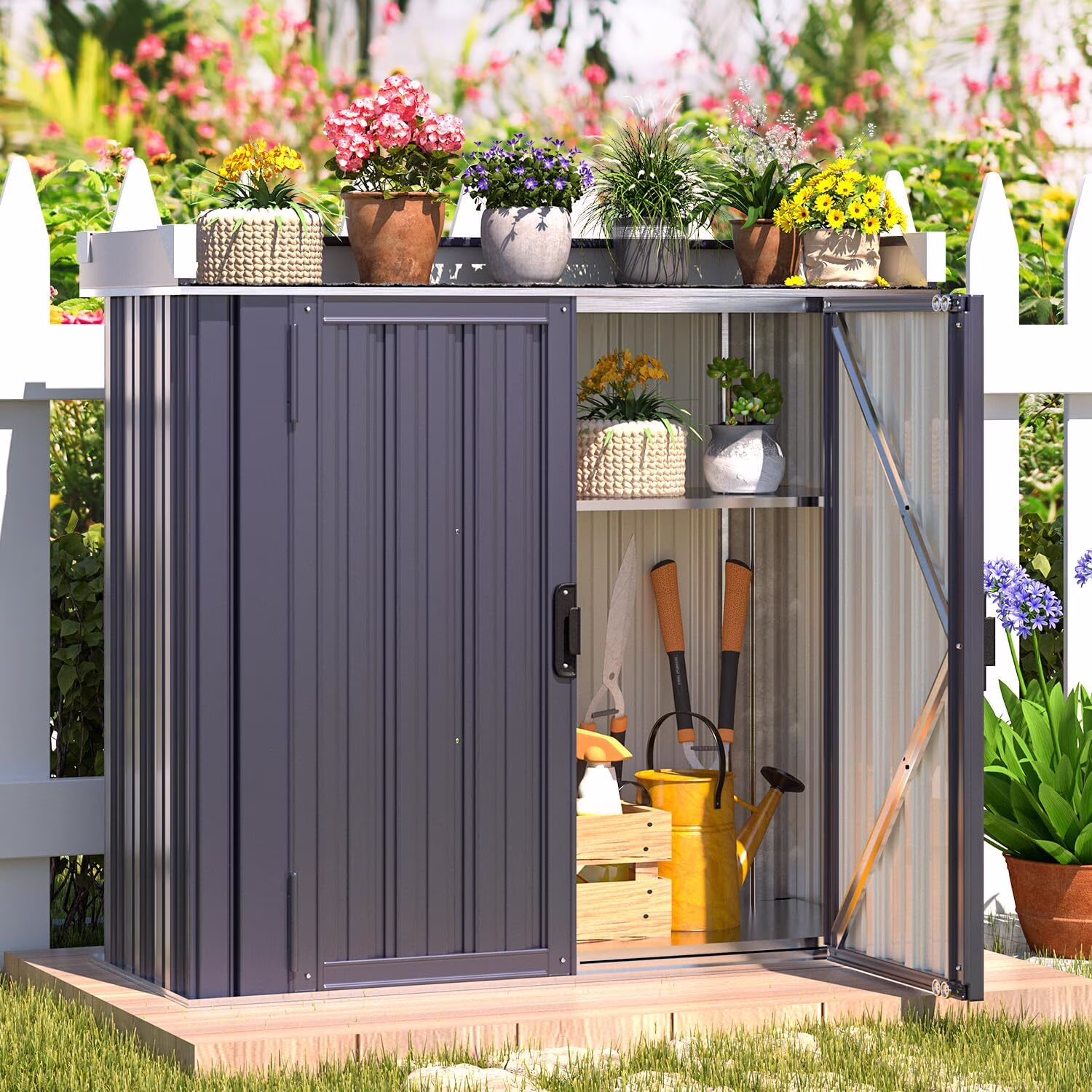 CBINGB Outdoor Storage Cabinet a Waterproof Potting Workbench Table with Shelves Crafted for Versatile Garden Use to Store Tools and Provide a Sturdy Workspace with Weather-Resistant Construction