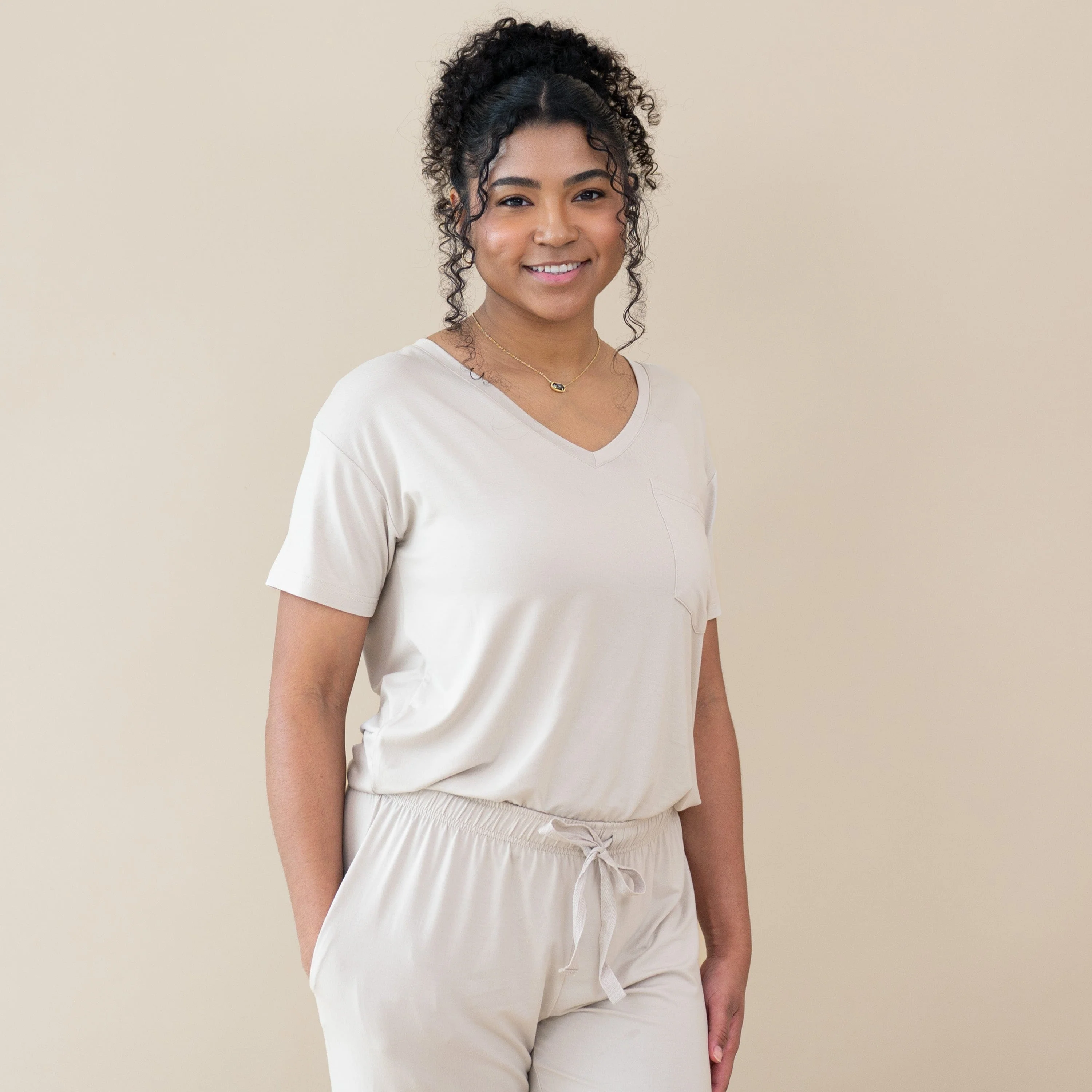 Women's Oversized V-Neck Tee in Oat