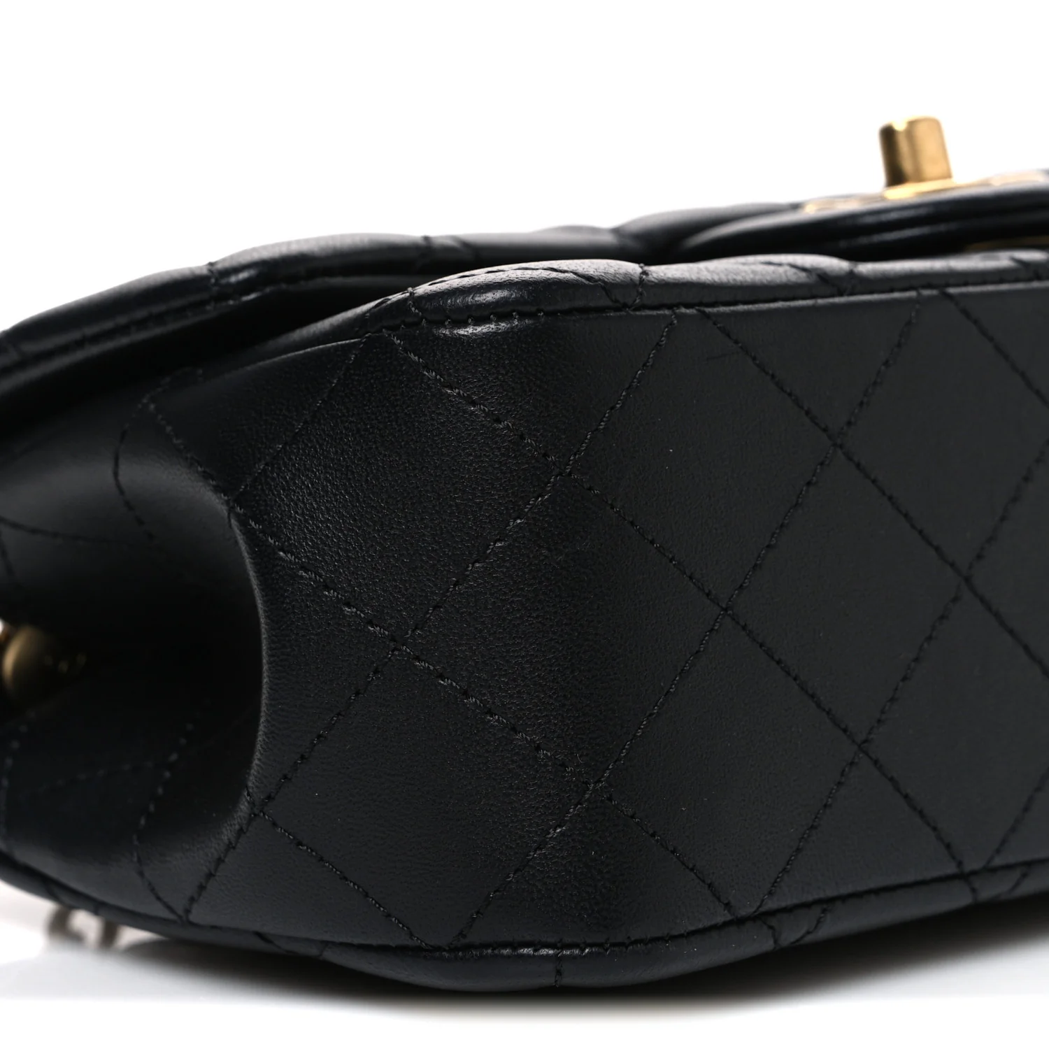 Lambskin Quilted Mini Rectangular Sweet Camellia Flap  Black