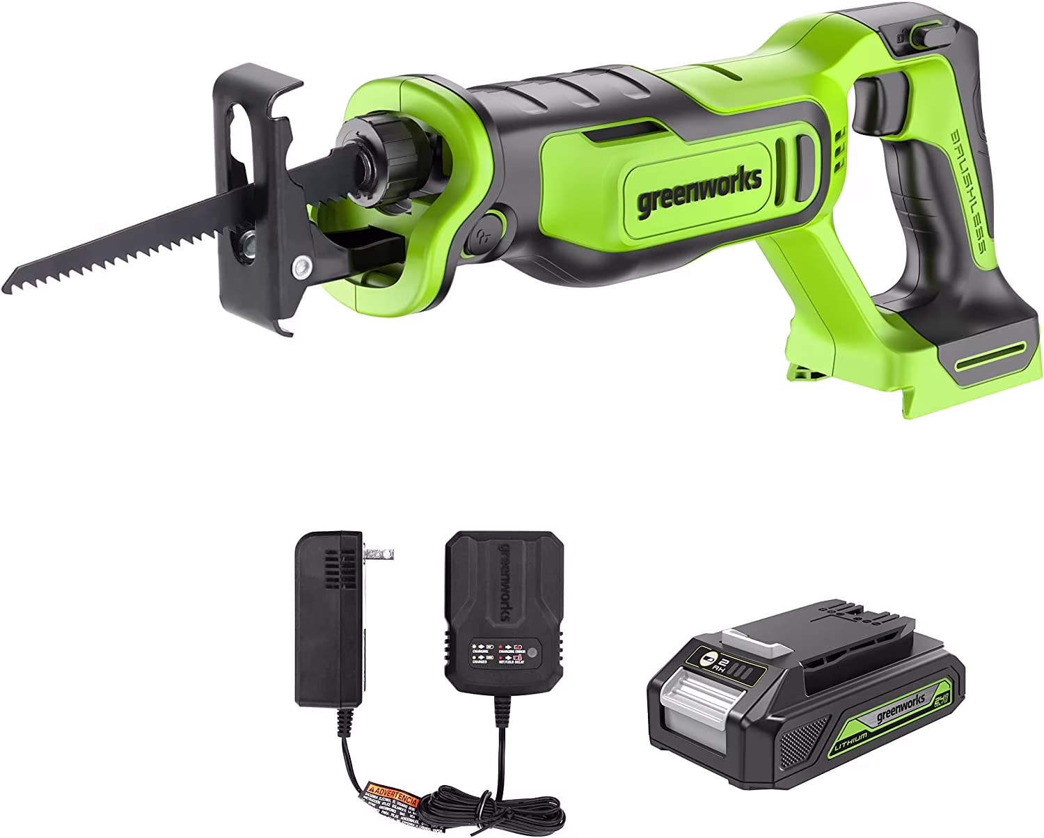 24V 1" Brushless Reciprocating Saw Kit with 2 Ah Battery Charger 1201002