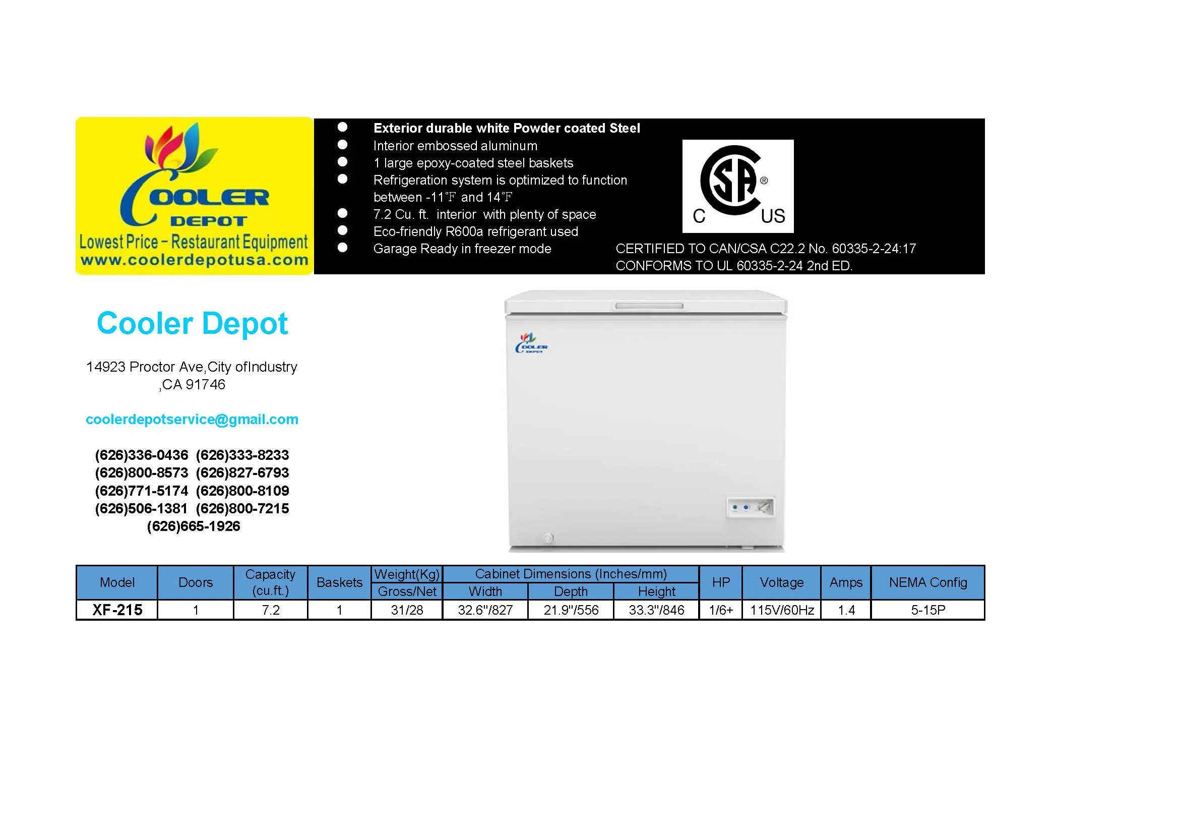 33 in. Chest Freezer 7.2 Cu. Ft. Deep Freezer with Top Open Door, White - Image 10