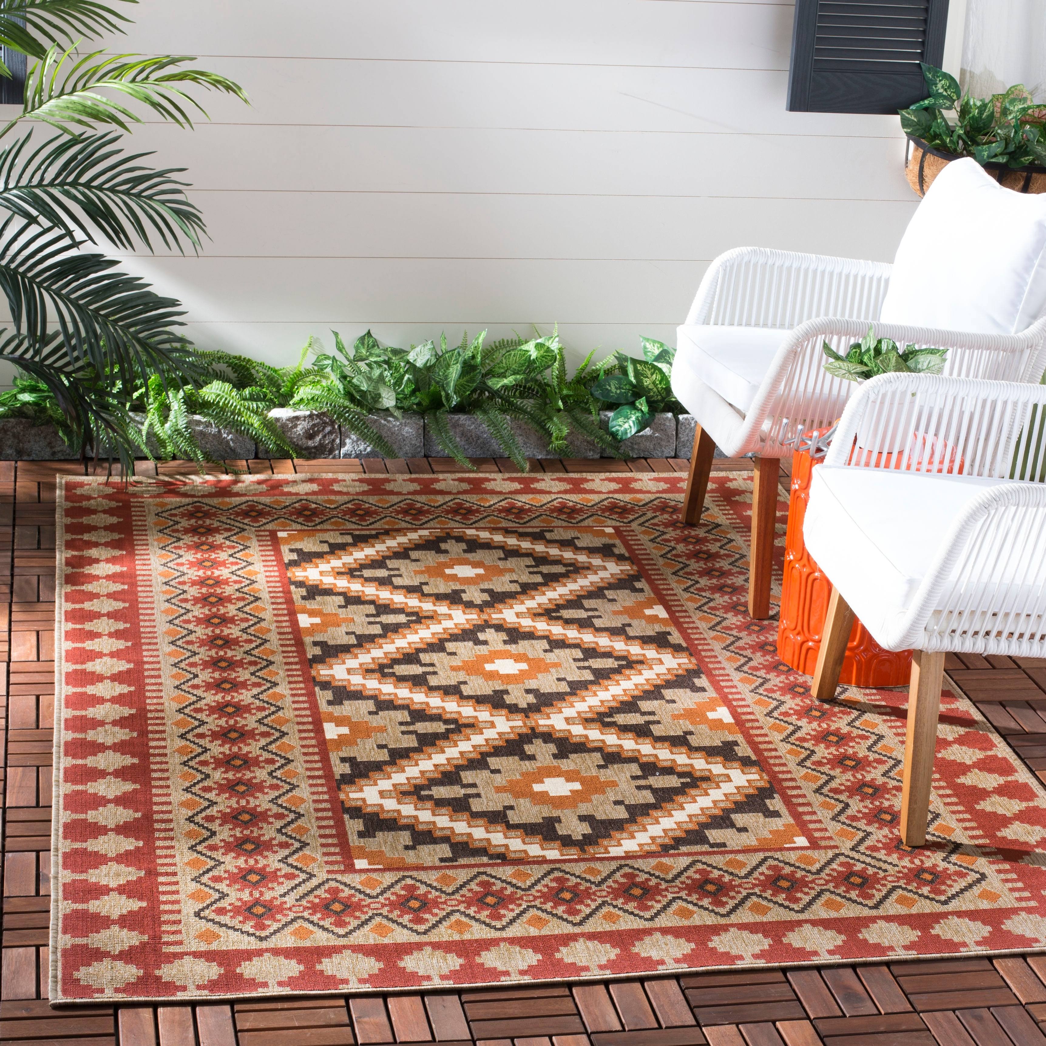 Safavieh 3 x 3 ft. Veranda Square Area Rug Red & Natural