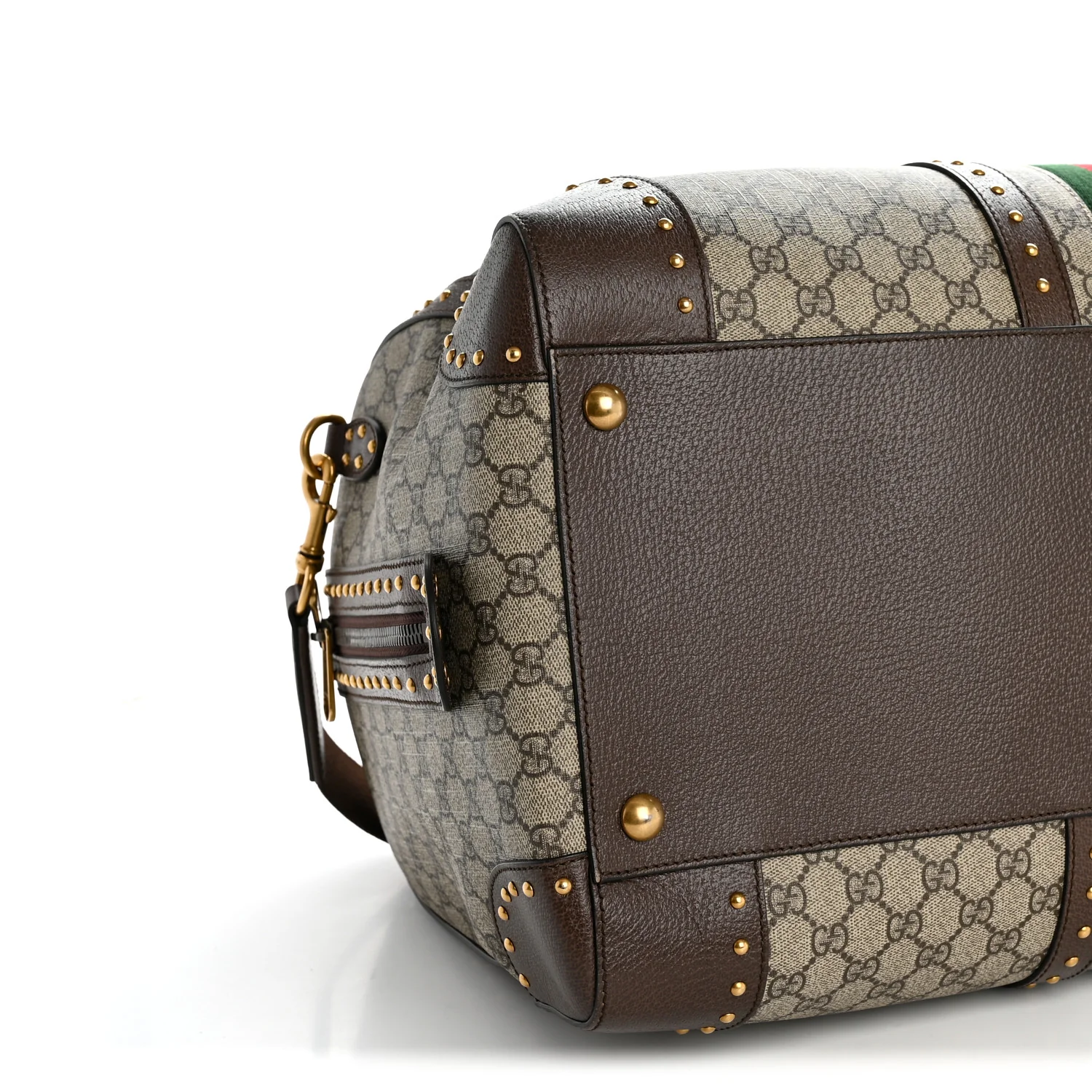 GG Supreme Monogram Textured Dollar Calfskin Web Studded Large Savoy Duffle Bag Beige Ebony