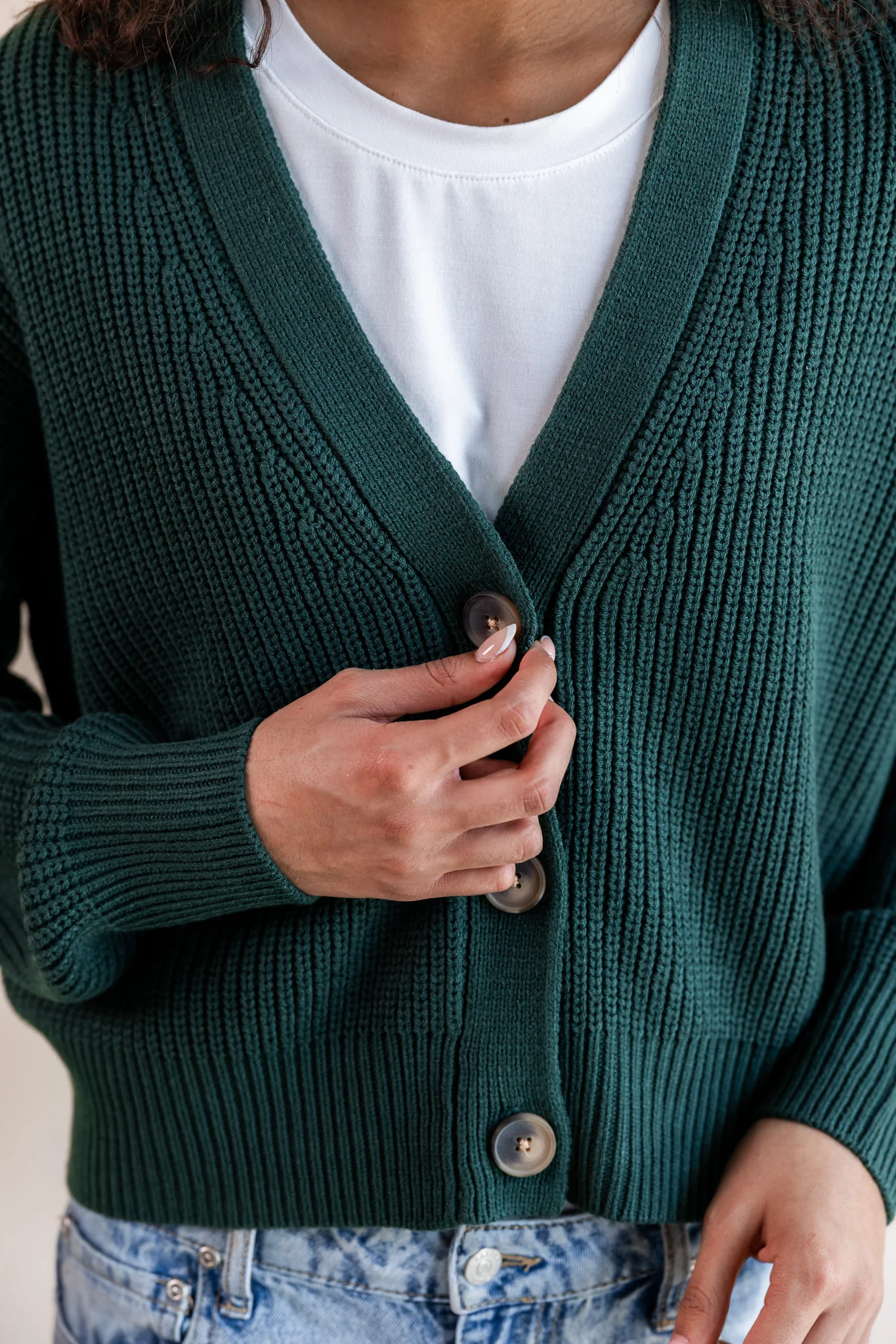 Chunky Knit Women's Cropped Cardigan In Cypress