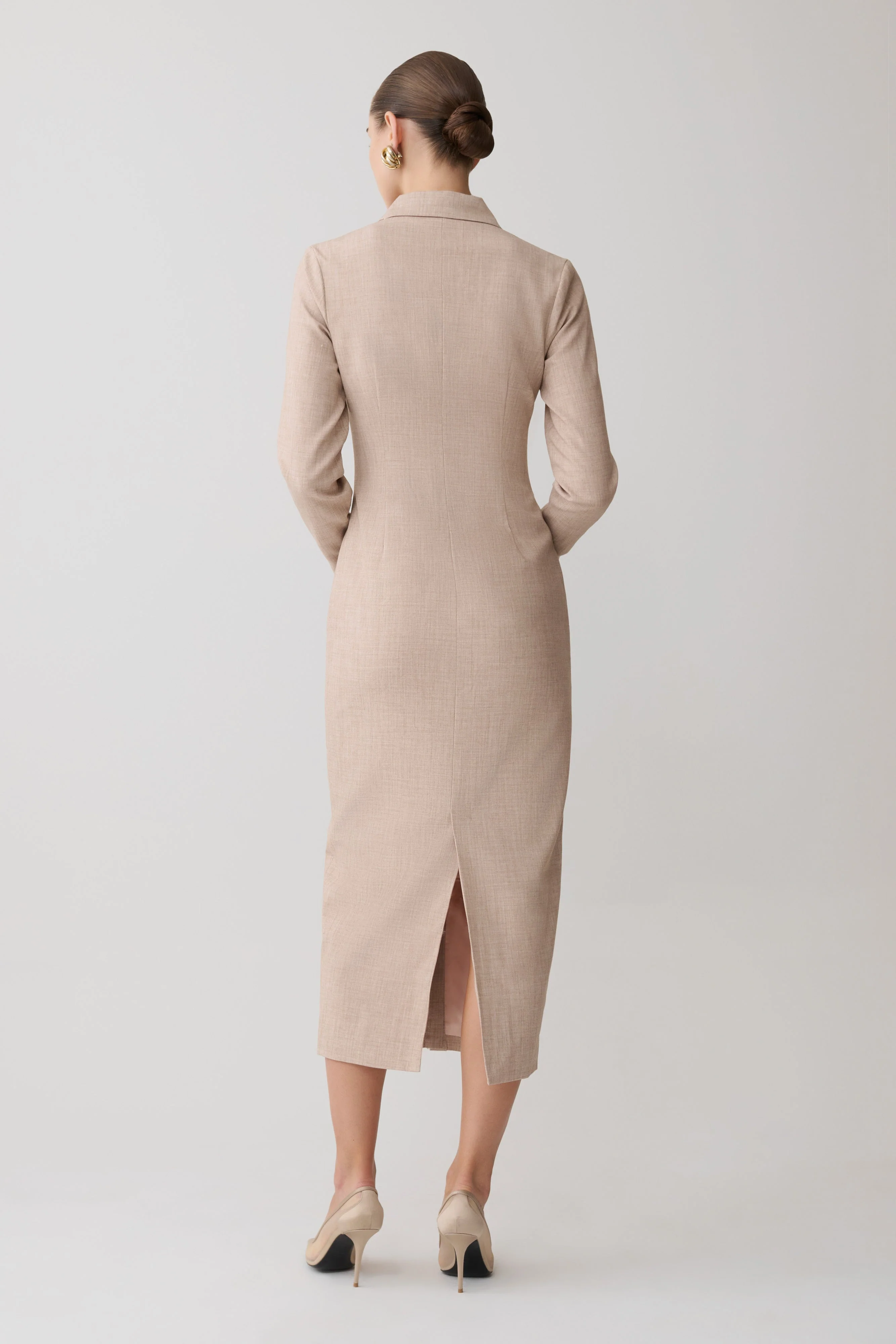 Dorian Fitted Shirt Midi Dress - Wheat Marle