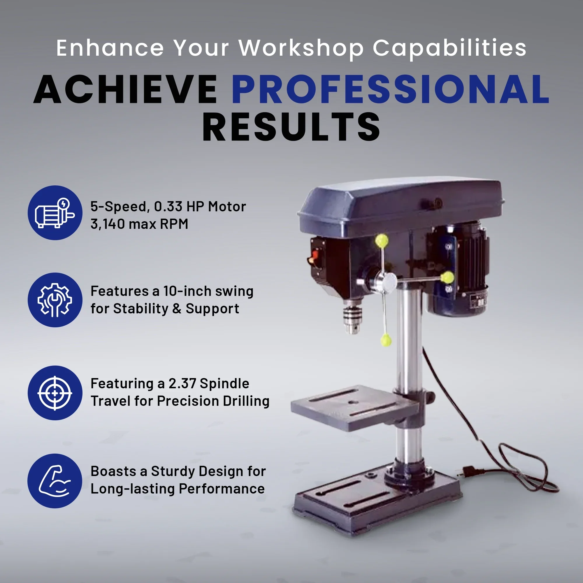 Master Mechanic 10-Inch Bench Mount Drill Press with 5 Speed 5/8 HP Motor