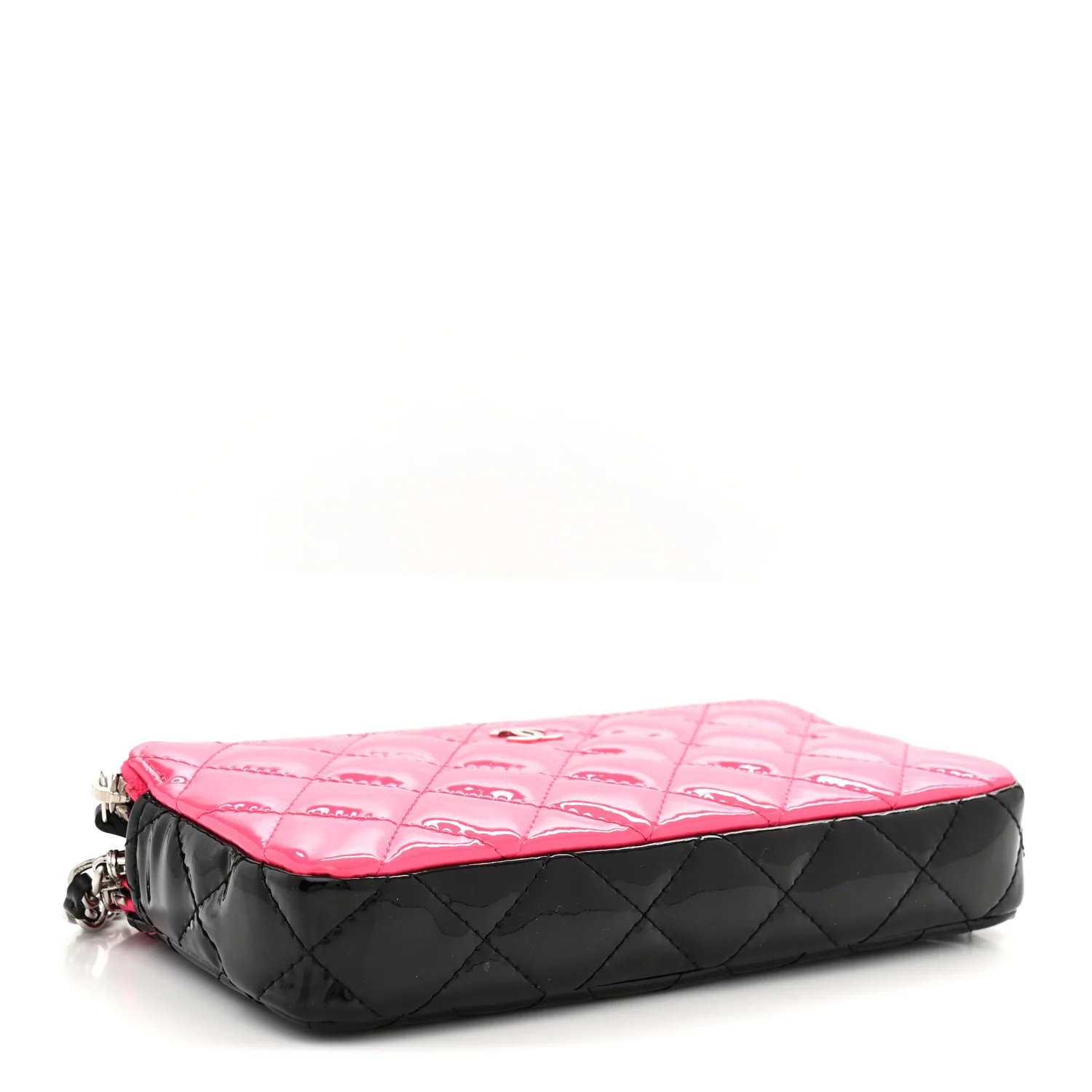 Patent Quilted Small Clutch With Chain Pink Black