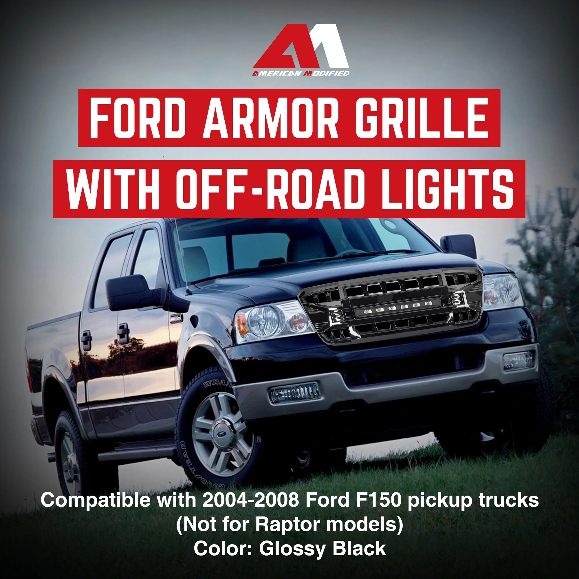 AMERICAN MODIFIED Armor Grille for 2004 - 08 Ford F150, Glossy Black