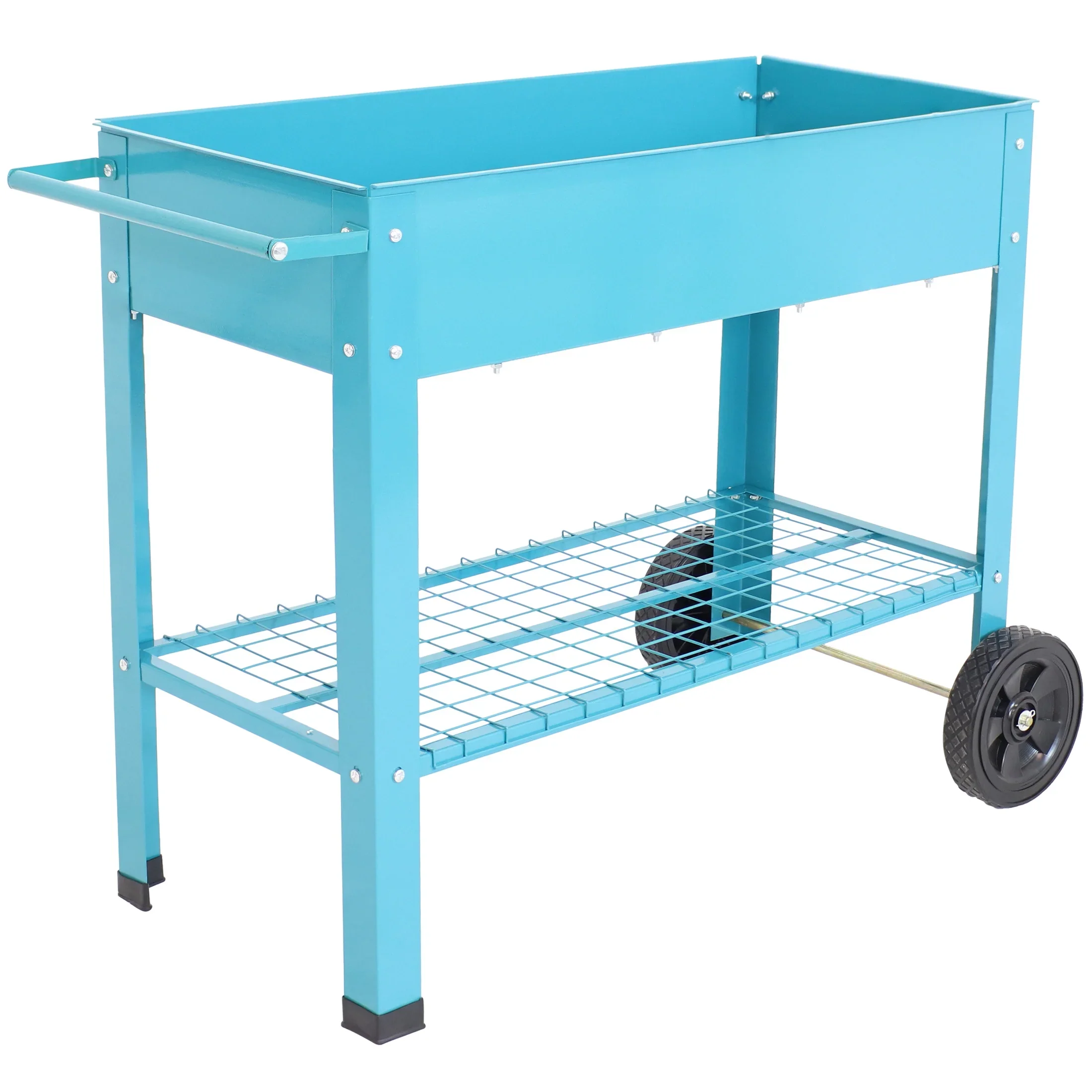 Sunnydaze 43.5 x 20.75 x 31.75 Blue Galvanized Steel Raised Garden Bed Cart with Wheels