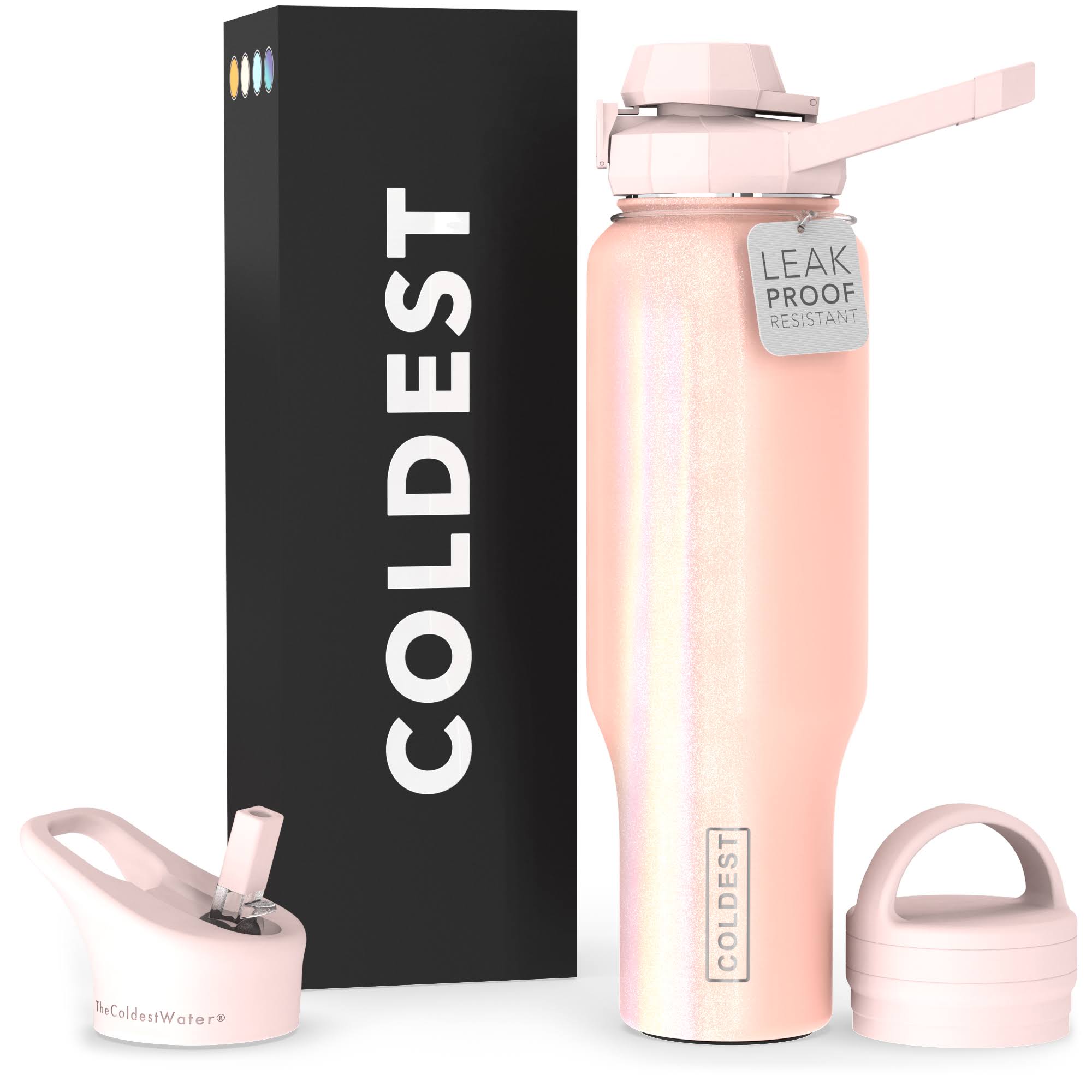 Coldest Sports Water Bottle - 3 Insulated Lids (Chug Lid, Straw Lid, Loop Lid ) Vacuum Insulated Stainless Steel, Double Walled, Thermo Mug, Metal