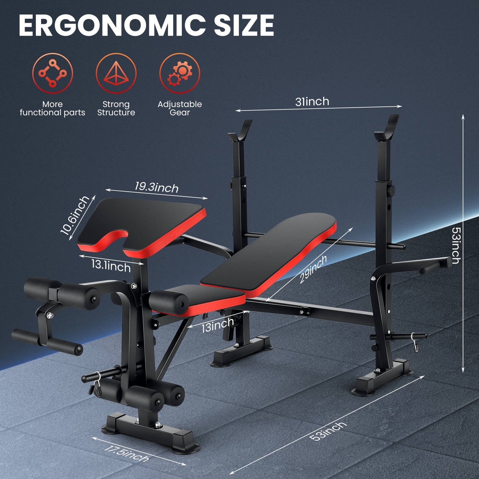 VIBESPARK Adjustable Weight Bench 600 lb 5 - in - 1 Foldable Workout Bench Set with Barbell Rack Leg Developer Preacher Curl Rack Dumbbell Fly Attachment, Multi - Function Strength Training Bench Press
