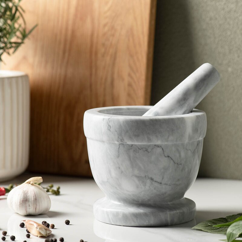 Classic morter i marmor 11,5 cm natur/hvit