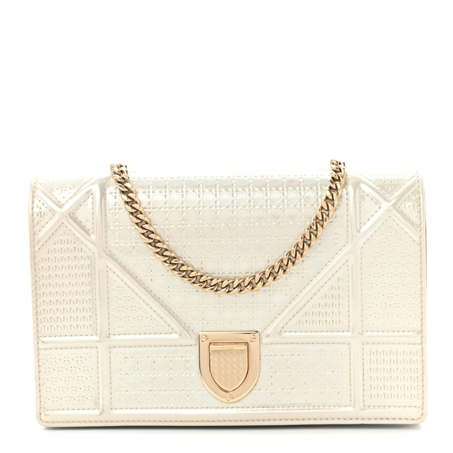 Patent Micro-Cannage Diorama Wallet on Chain Pouch White
