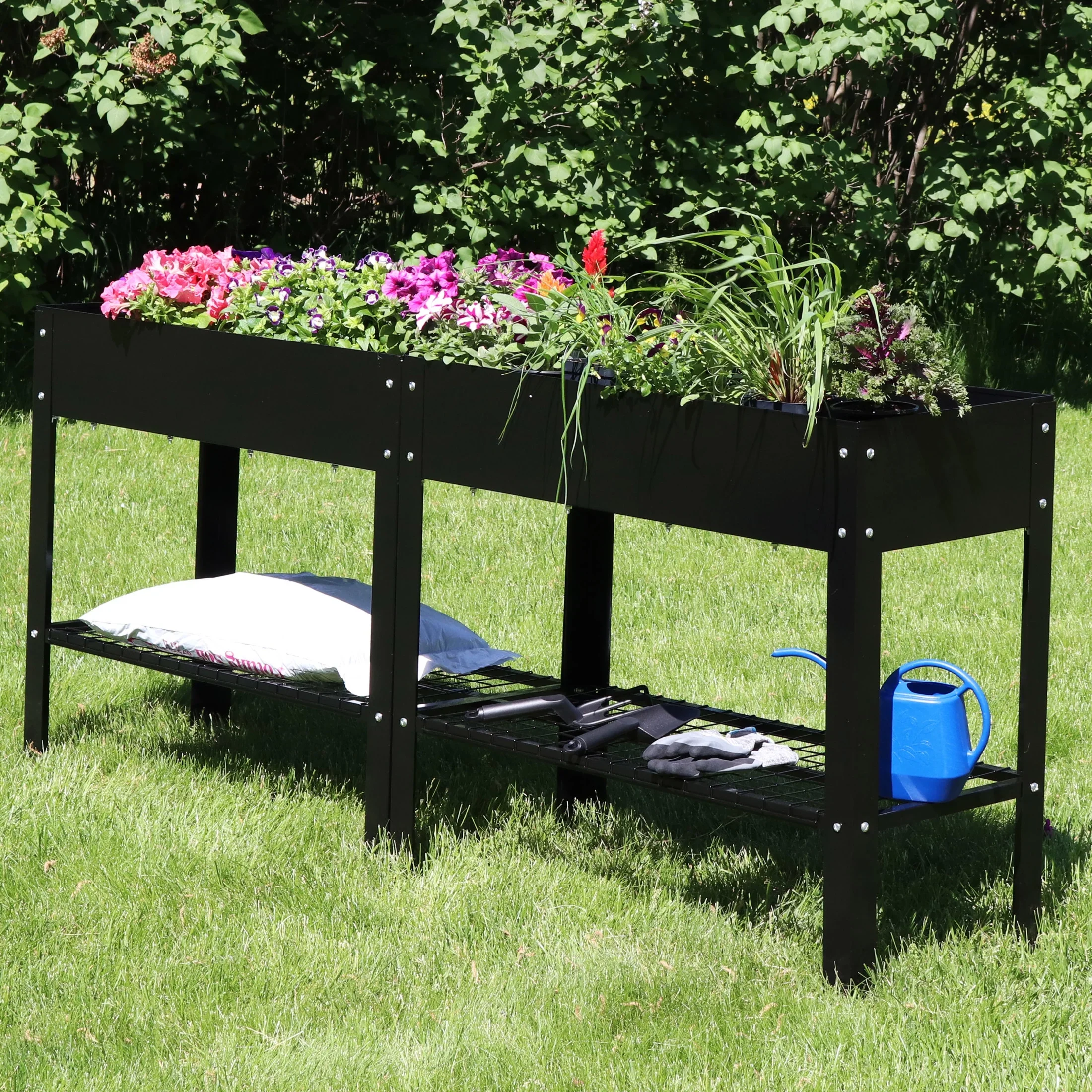 Sunnydaze 35.75 x 16 x 31.75 Black Galvanized Steel Raised Garden Bed, Set of 2