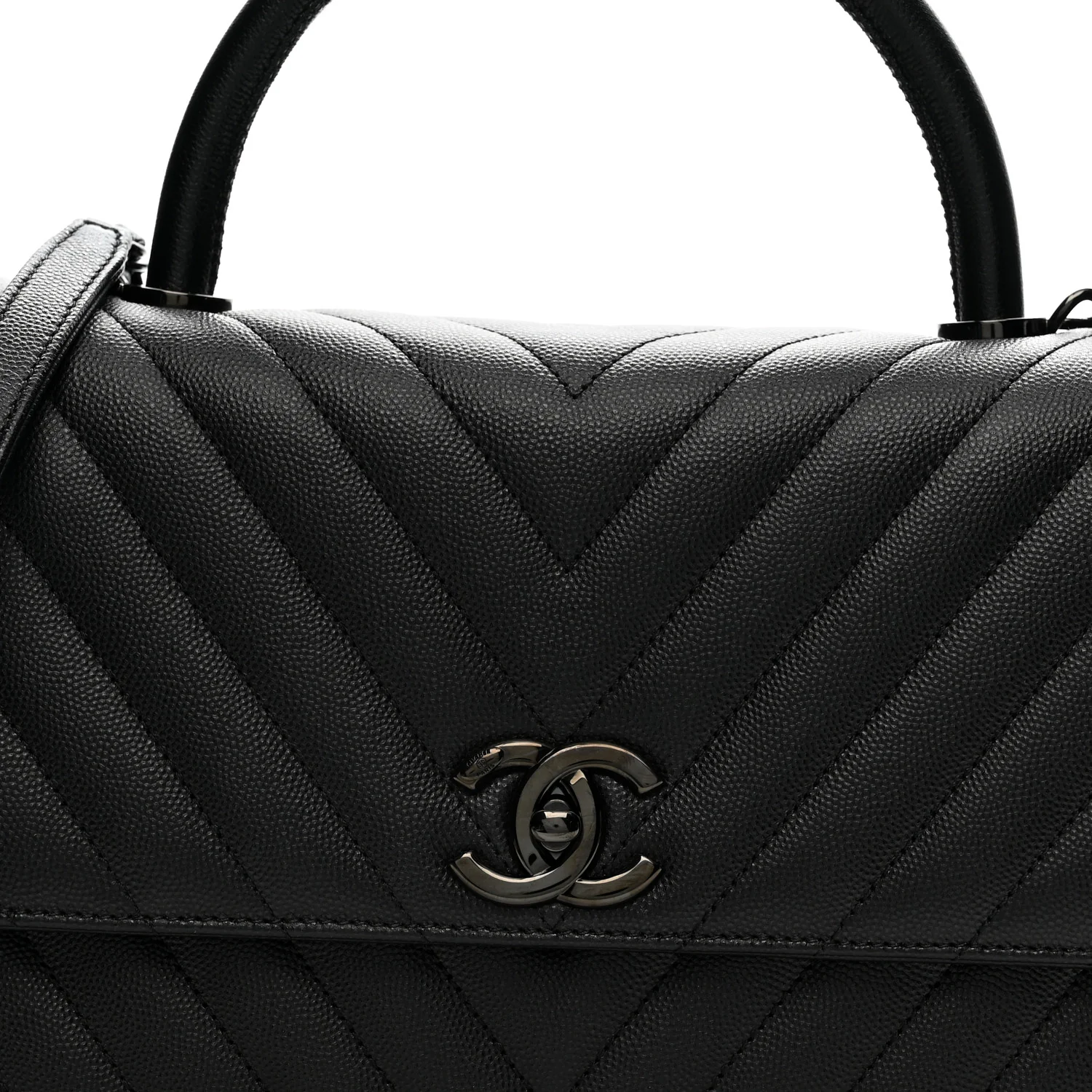 Caviar Chevron Quilted Small Coco Handle Flap So Black