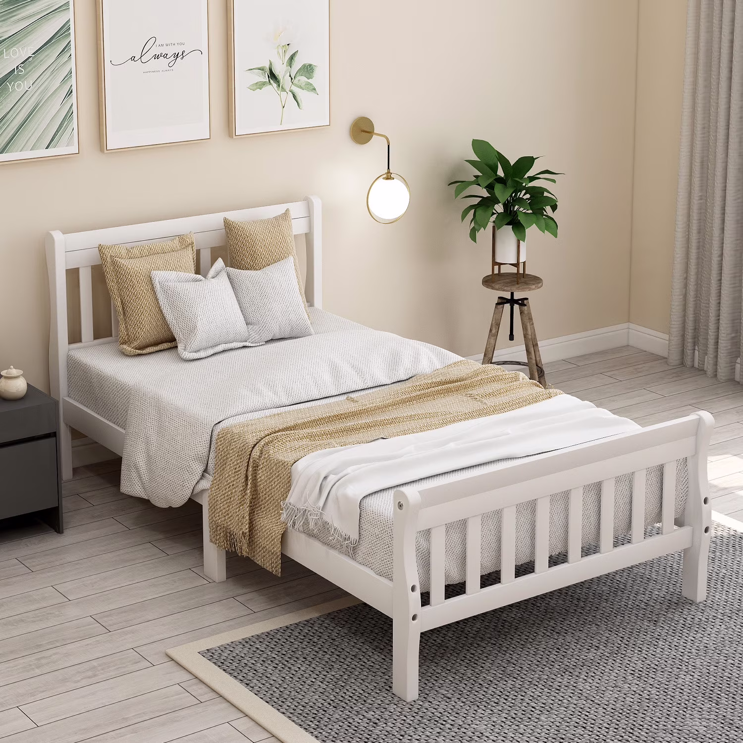 Twin Size Platform Bed Wood, Twin Platform Bed Frame with Headboard and Footboard, Wood Slat Support, Twin Bed for Kids Teens, Boys and Girls, Easy Assembly, White(White)