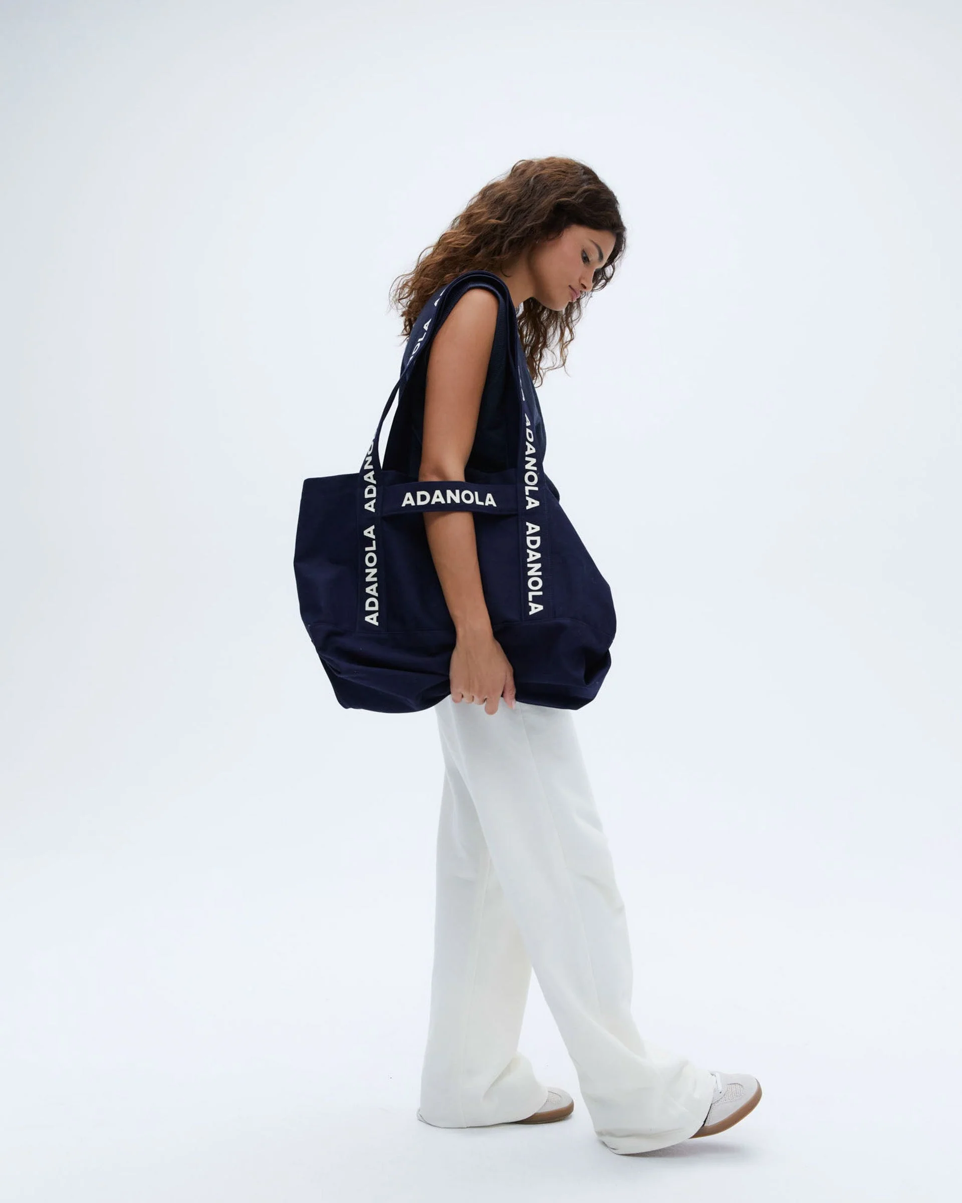 Branded Strap Tote Bag - Navy Blue