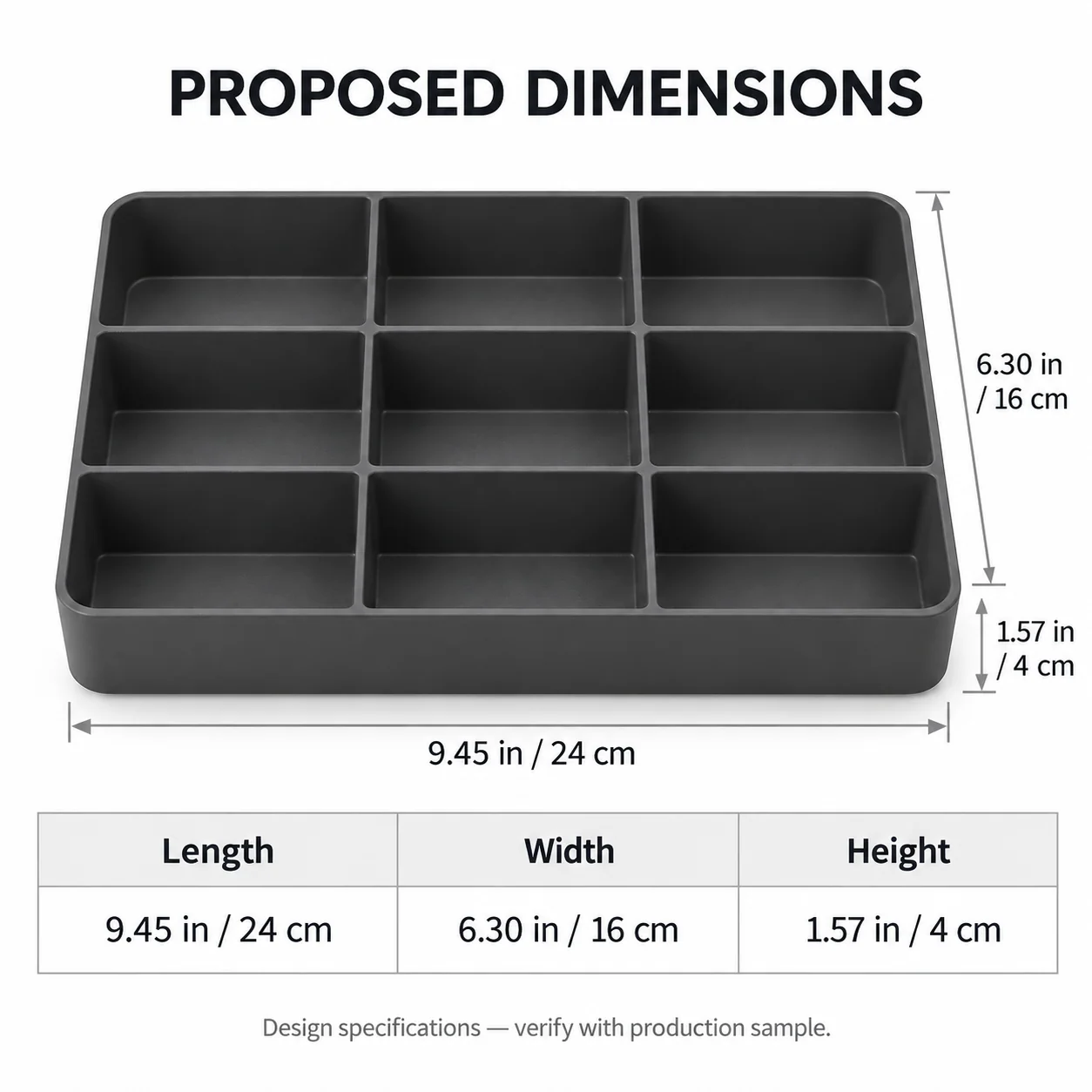 Charcoal Small Parts Drawer Tray, 9 Compartments