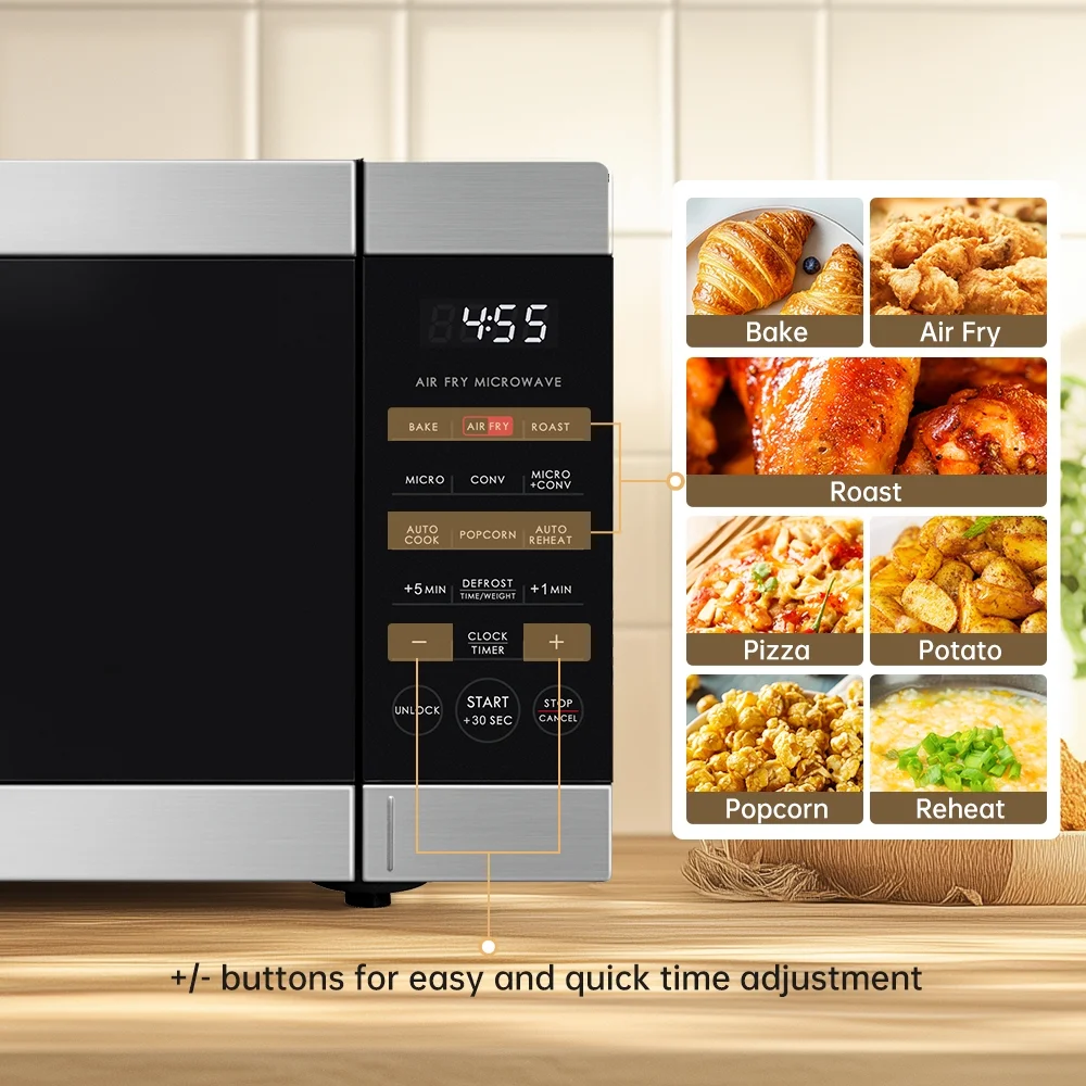0.9 Cu ft Air Fry Countertop Microwave, 900 Watts, Stainless Steel, New - Image 7