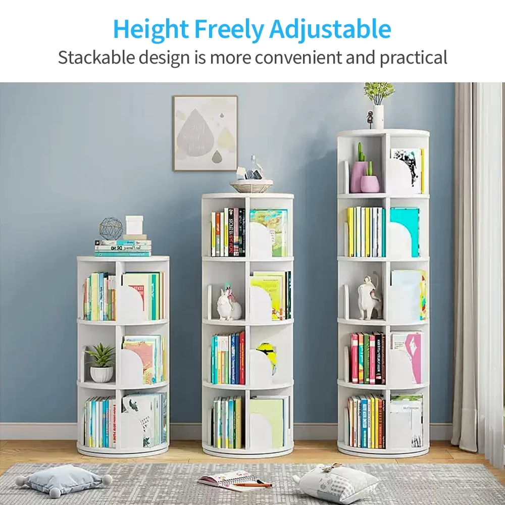 5 Tier Rotating Bookshelf, 360?�� Revolving Bookcase 20 Shelves Floor-Standing Storage Display Rack White 63"x18"x18", Adult(White) - Image 5