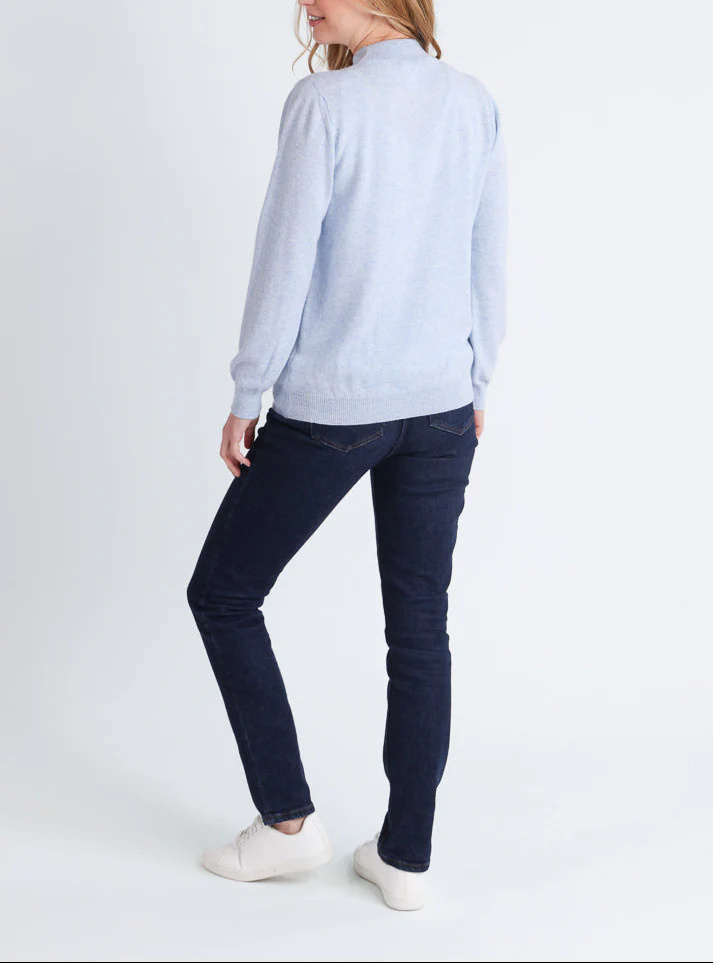Pull col cheminée femme 100% cachemire Bleu Chambray