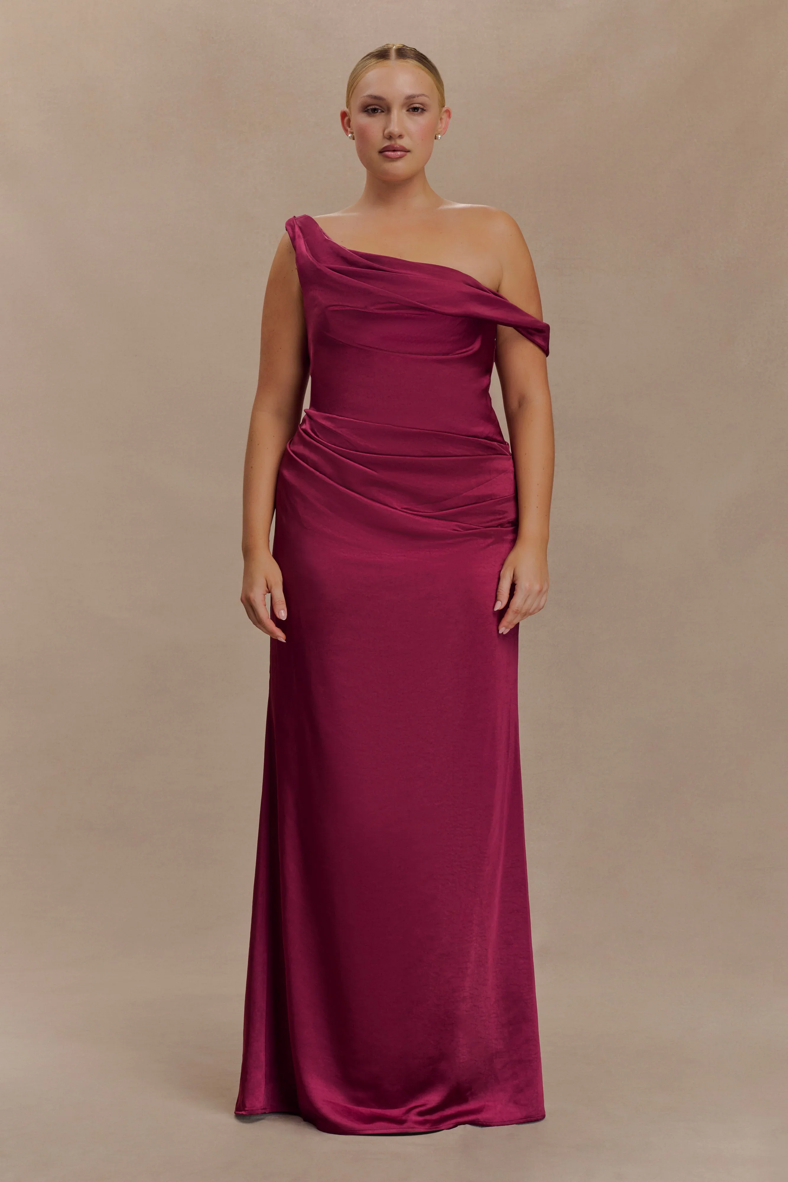 Dalia Off Shoulder Satin Maxi Dress - Mahogany