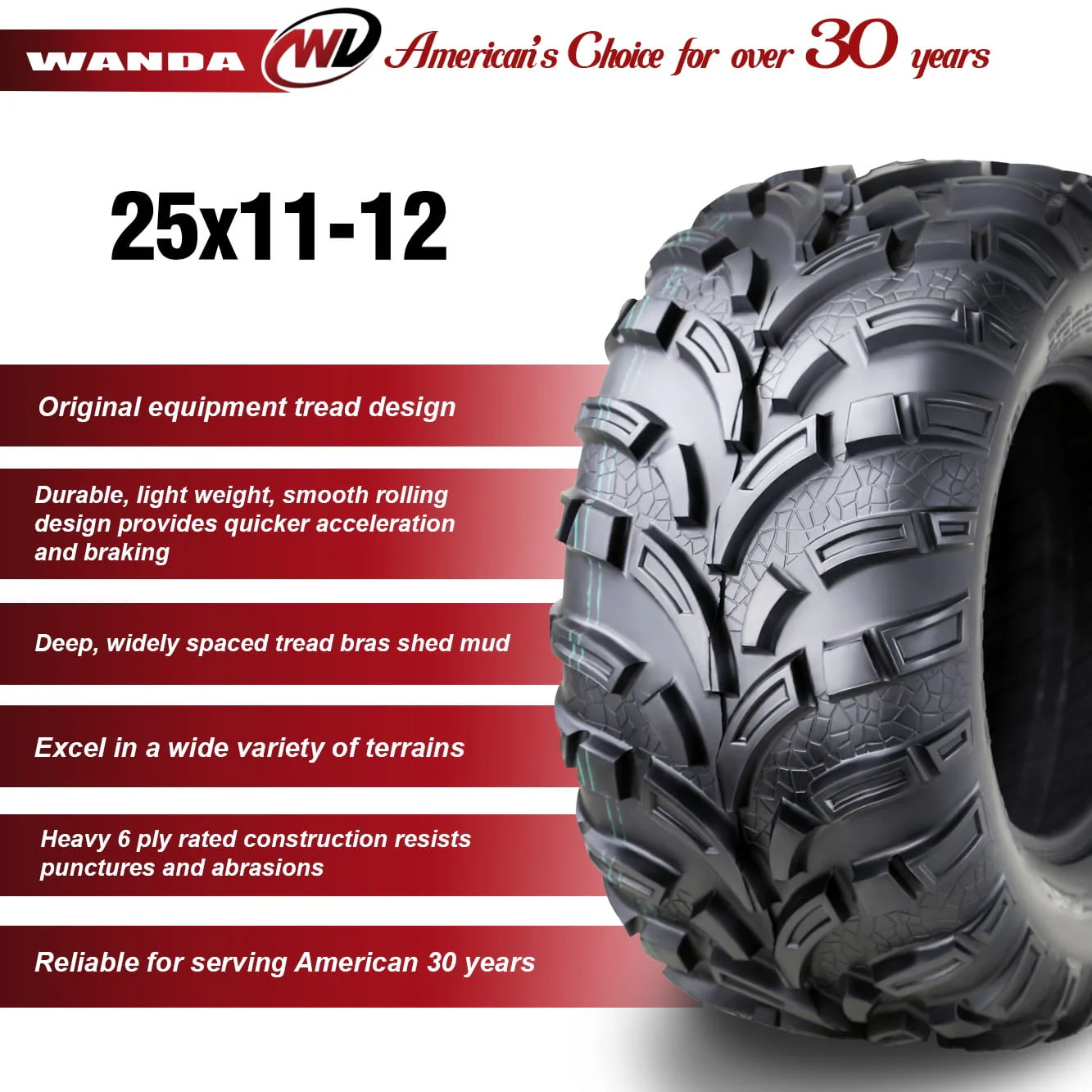 Wanda ATV Tires 25x11 - 12 /6PR P373A - 10253, Set 2