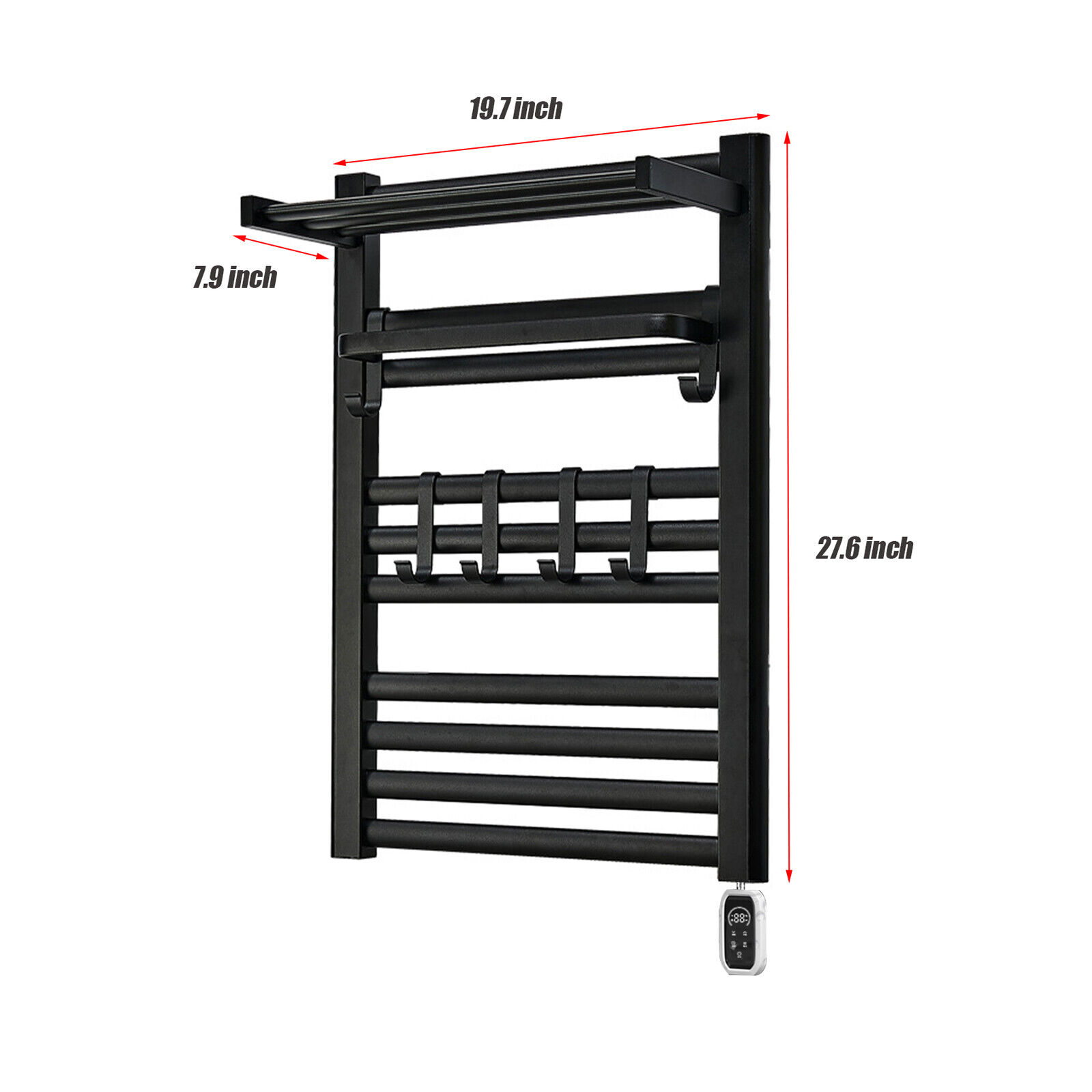 Heated Towel Rack Aluminum Heater Bathroom Warmer Shelf, Remote Control, 10 Rails+ 6 Hooks