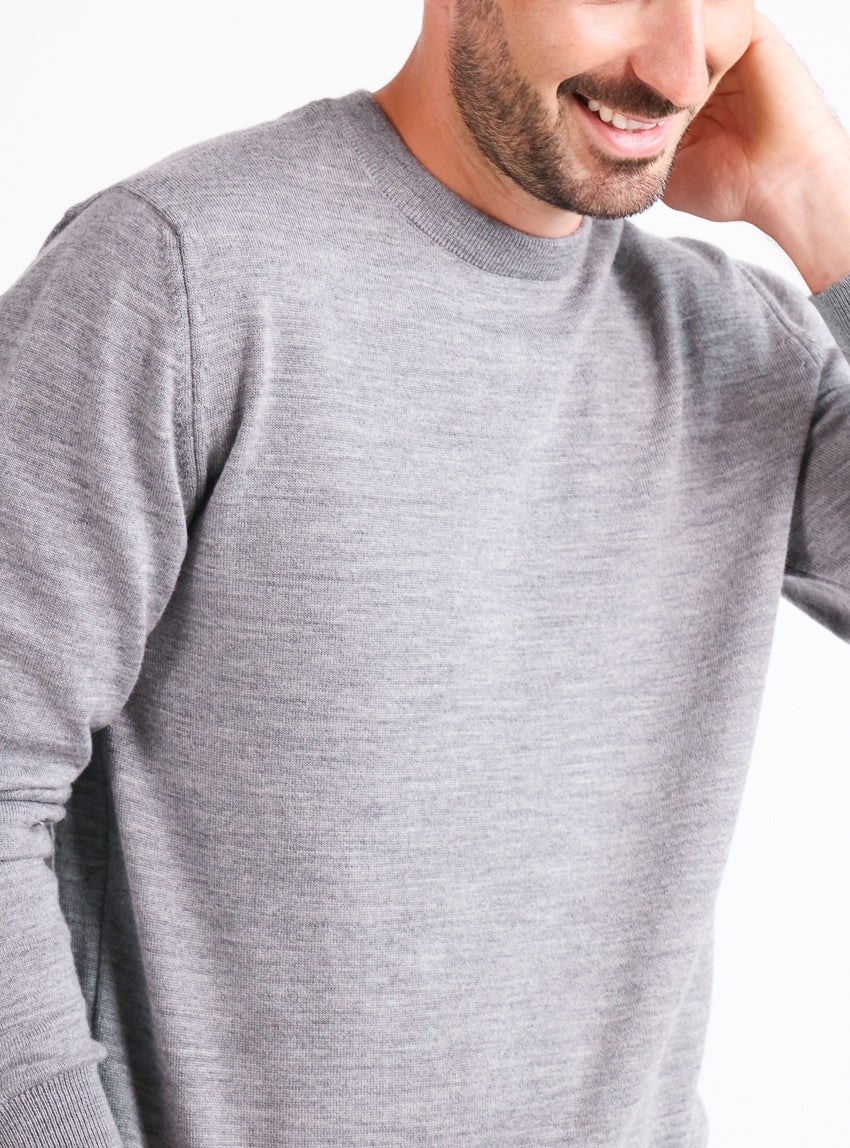Pull homme col rond laine mérinos Gris Léger