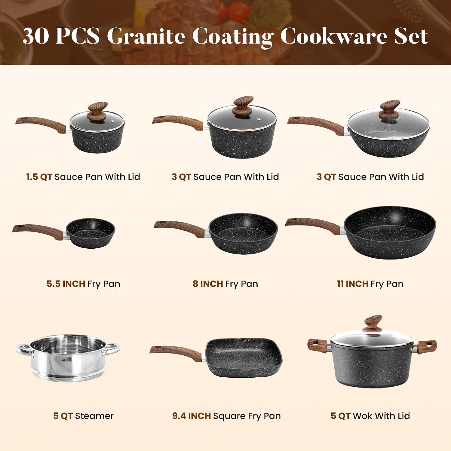 Kitchen Academy Induction Cookware & Bakeware Set, 30pcs Pots and Pans Set