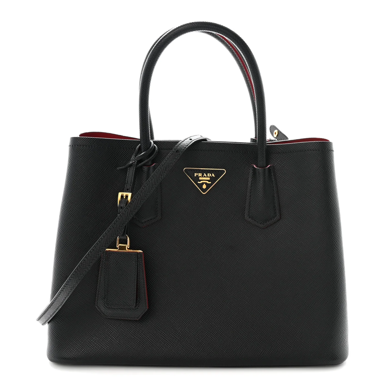 Saffiano Cuir Medium Double Bag Black Fuoco