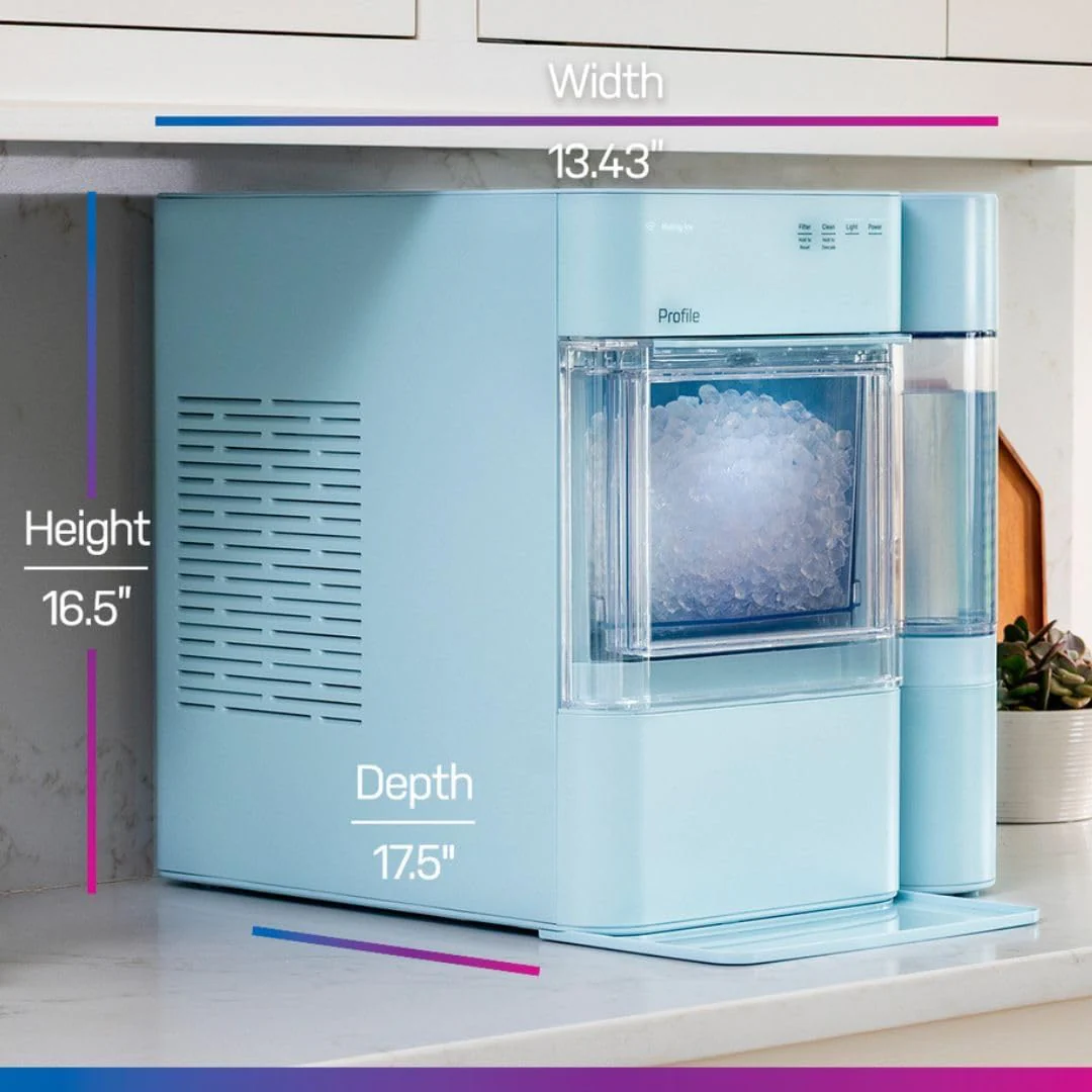 Machine à glaçons GE Profile Opal 2.0 XL avec réservoir de 3,8 litres, glaçons en pépites croquants et faciles à mâcher, pelle incluse, 17 kg en 24 heures, avec Wi-Fi et fonctionnalités intelligentes, en acier inoxydable.