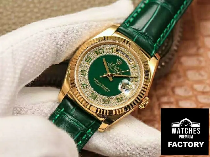 Rolex Day-Date 36mm Green Enamel Diamond Gypsophila Gold dial watch