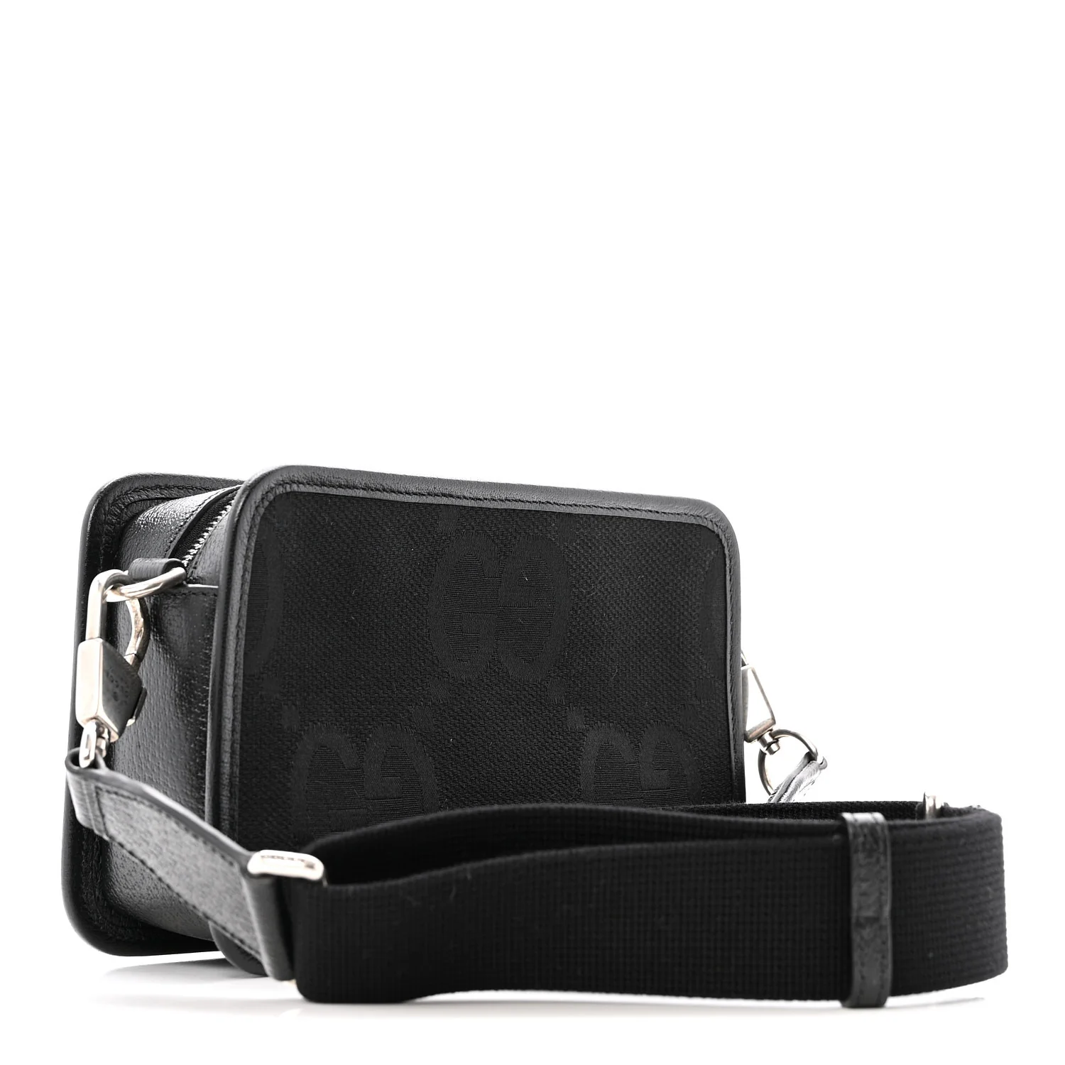 Monogram Jumbo GG Textured Dollar Calfskin Web Mini Crossbody Bag Black