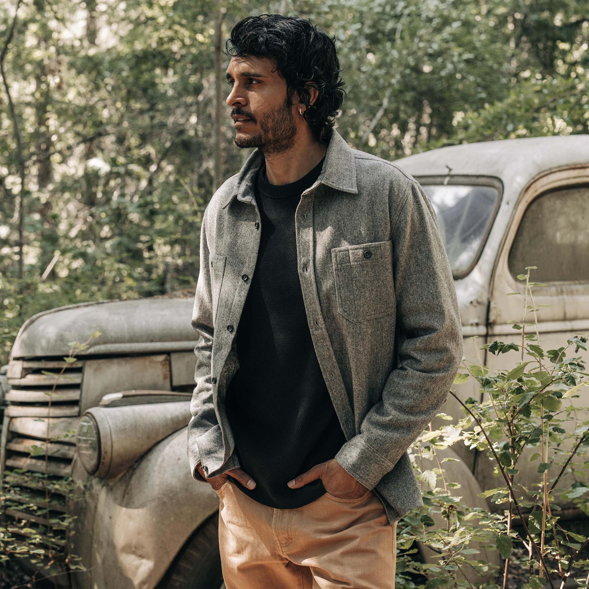 Chemise utilitaire en laine Donegal cendrée