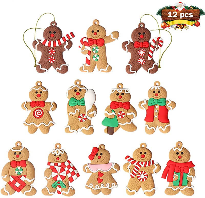 kockuu 12pcs Gingerbread Man Ornaments for Christmas Tree - Assorted Plastic Gingerbread Figurines Ornaments for Christmas Tree Hanging Decorations 3