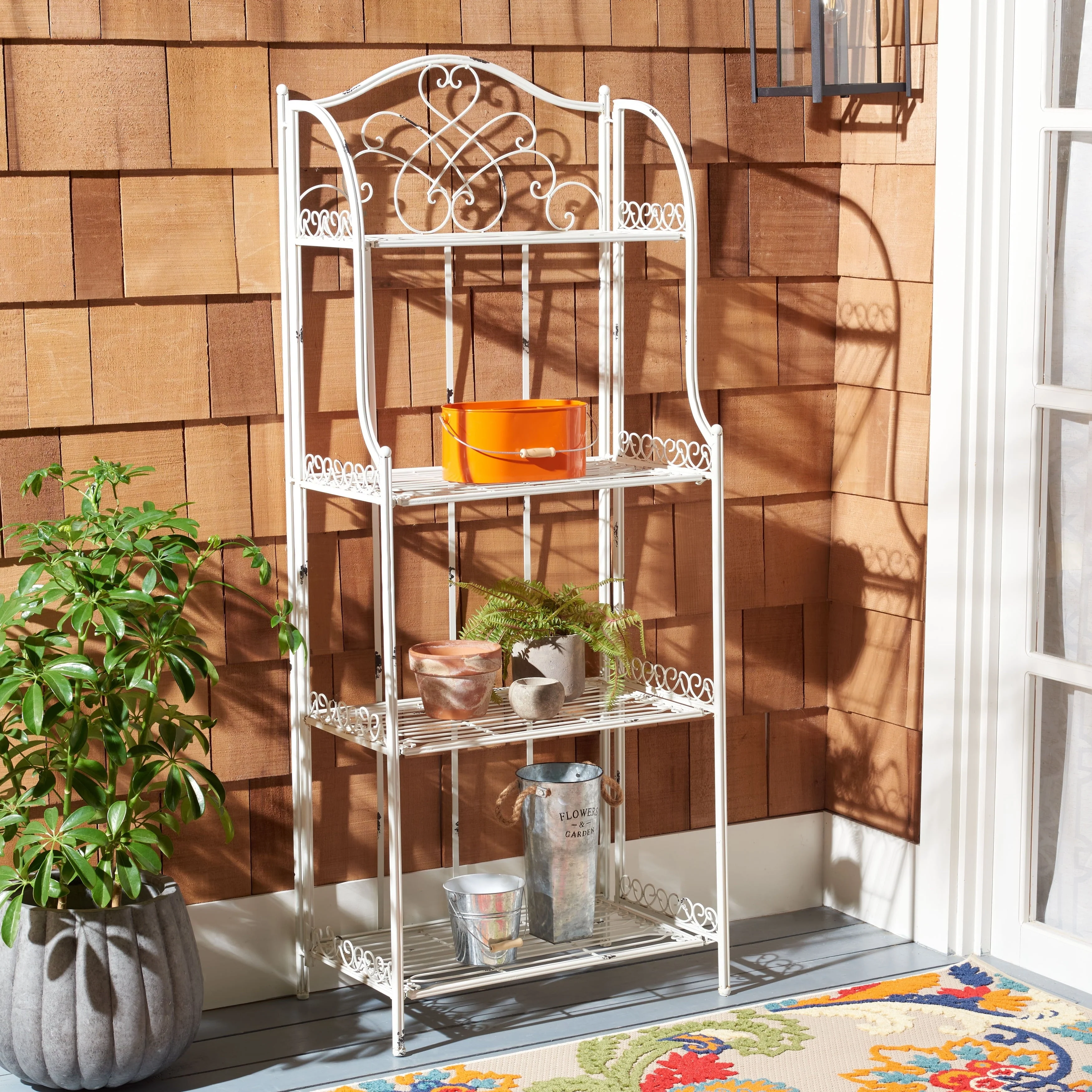 Safavieh Amaris Victorian Wrought Iron 4 Tier Outdoor Bakers Rack 25 in W x 15 in D x 63 in H Antique Blue(Antique Blue) Image 4
