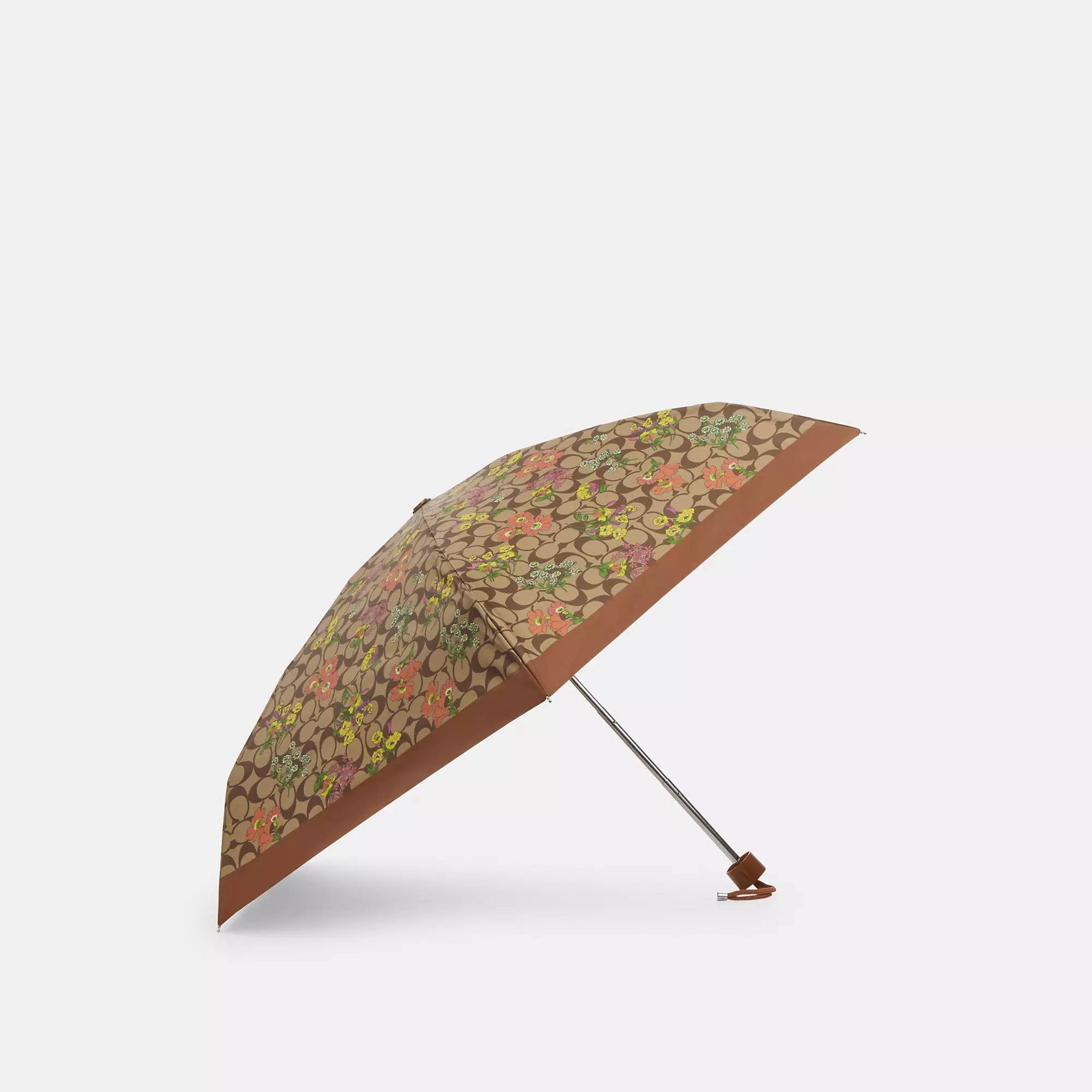 Coach Outlet Mini Umbrella in Signature Floral Print - Gold/Khaki Multi