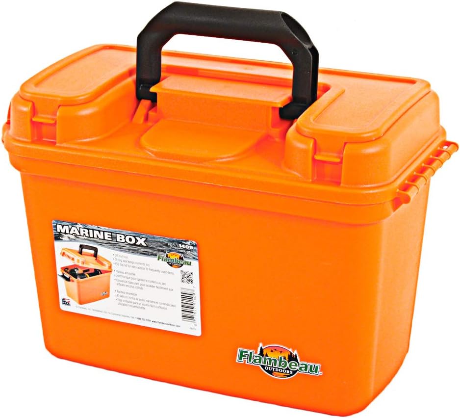Flambeau Outdoors Marine Dry Box 14in, O-Ring Seal, Lift-Out Tray, Orange