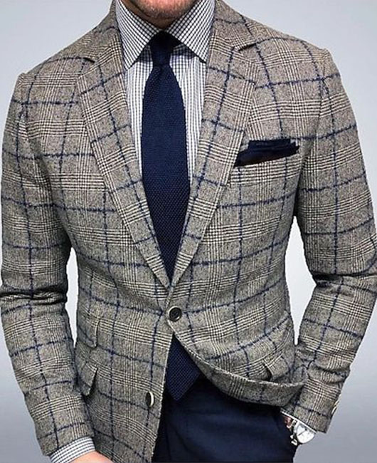 Blazer à carreaux à revers cranté et poche poitrine, simple boutonnage