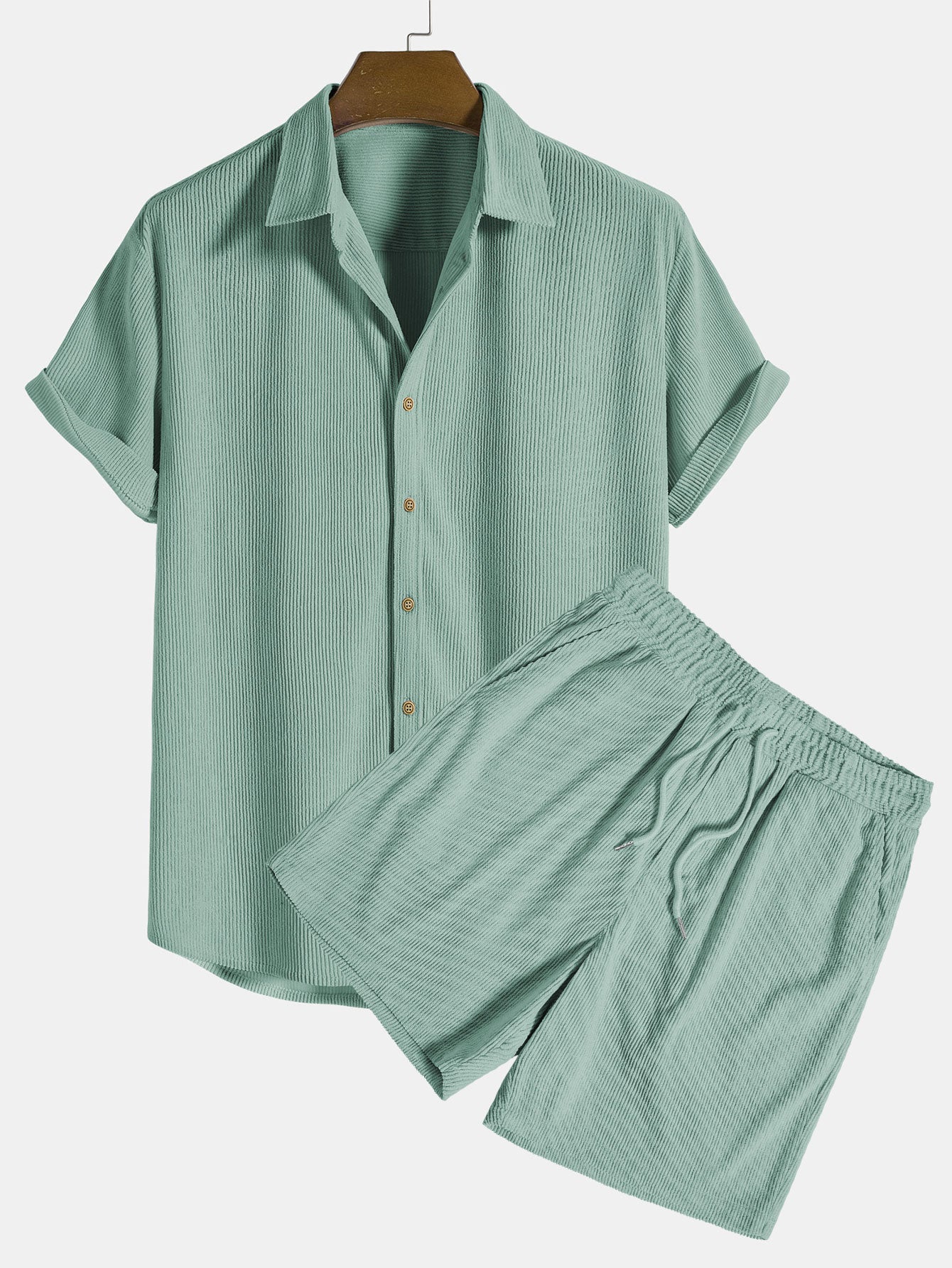 Chemise boutonnée en velours côtelé à manches courtes et short