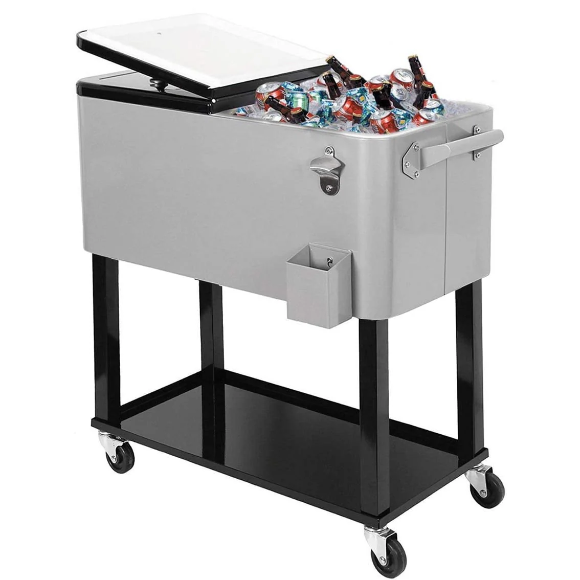 Grey 80 Qt Quart Rolling Cooler Ice Chest Beverage Bar for Patio