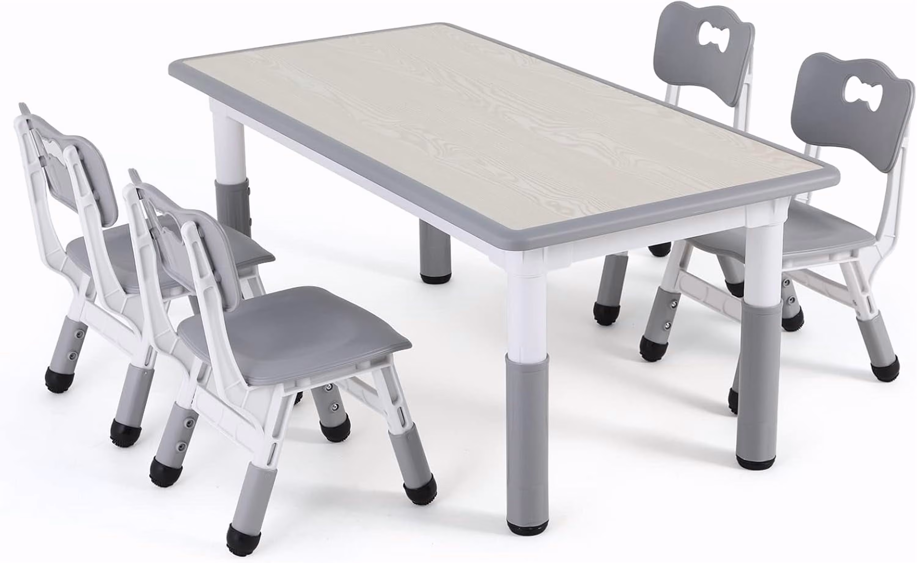 Kids Table and 4 Chairs Set, Height Adjustable Toddler Desk with Graffiti Desktop, Kids Activity Table Set for Daycare, Home(Gray)